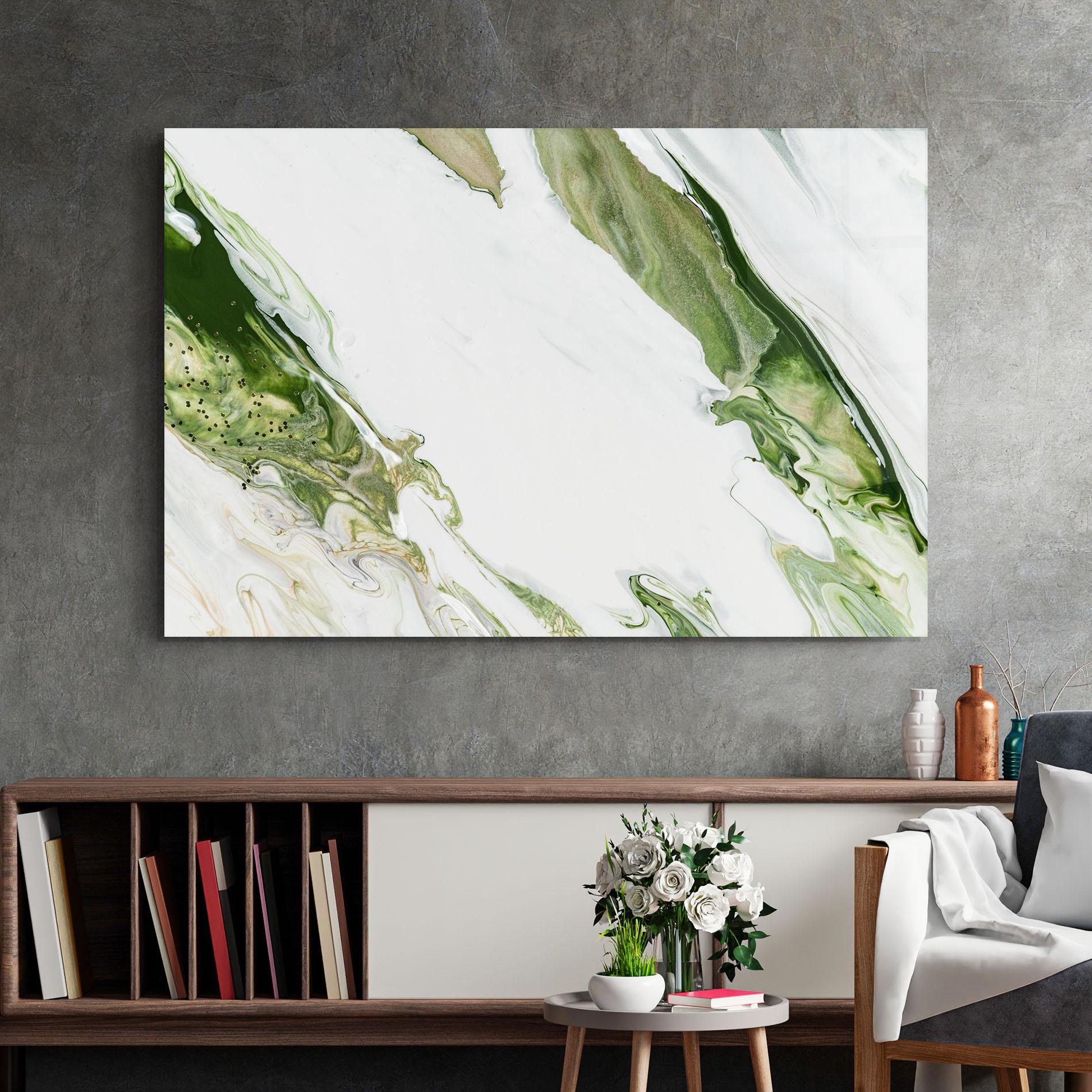 Tablou Sticla Green Liquid Marble mockup 2