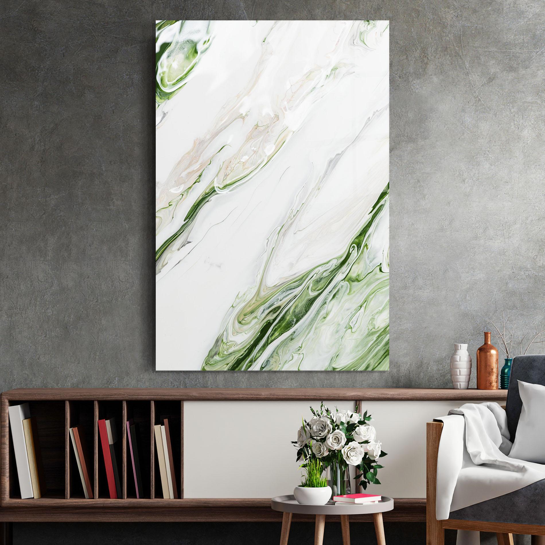 Tablou Sticla Light Green Liquid mockup 2