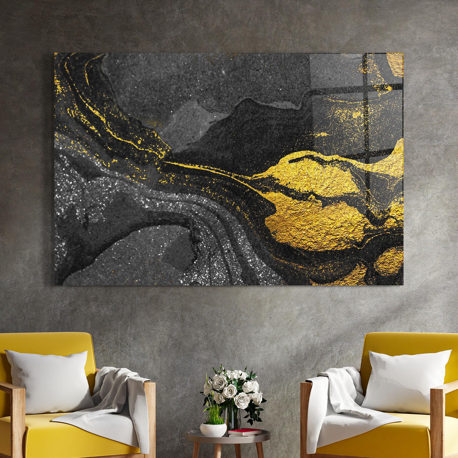 Tablou Sticla Black And Gold Texture mockup 4