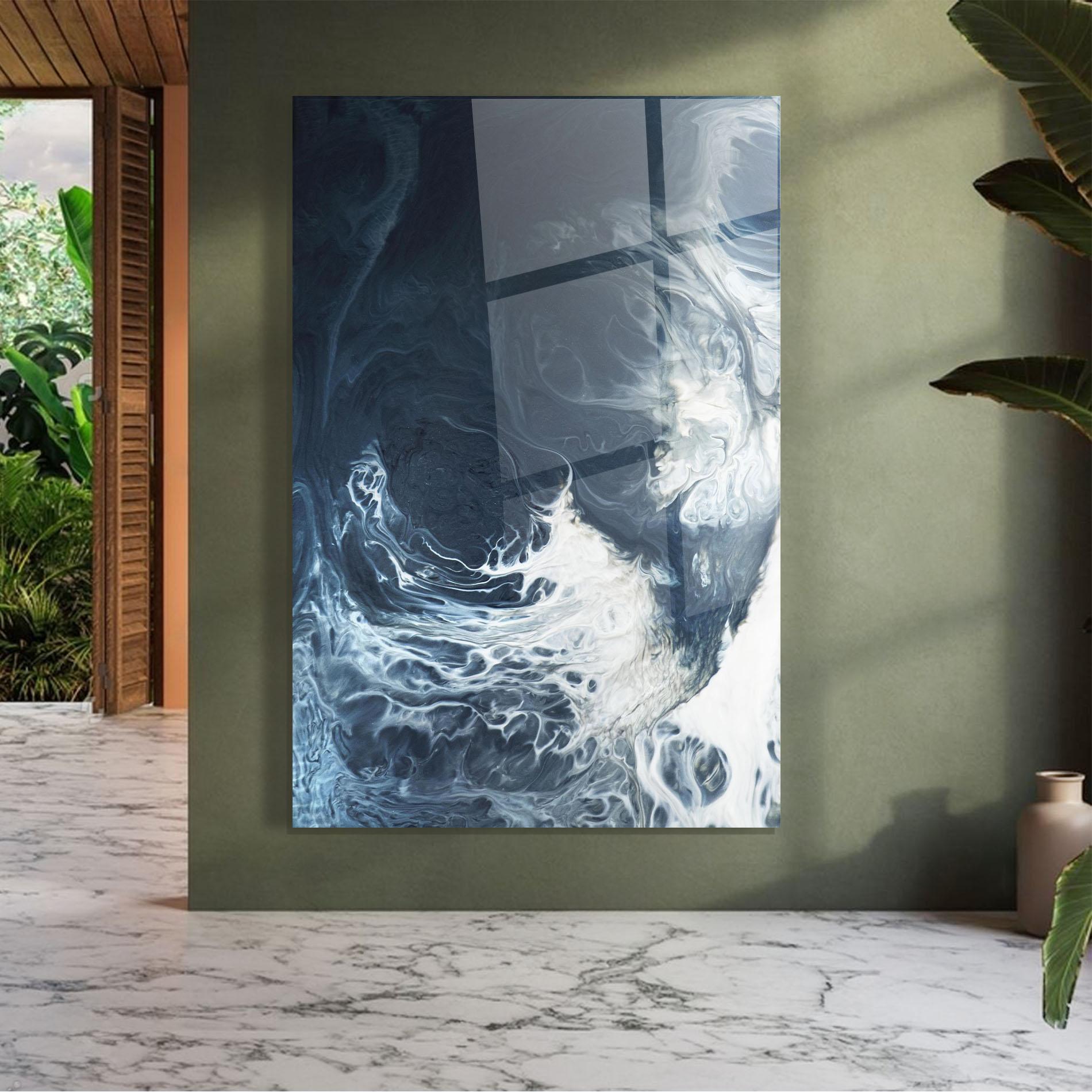 Tablou Sticla Dark Blue Wave mockup 7