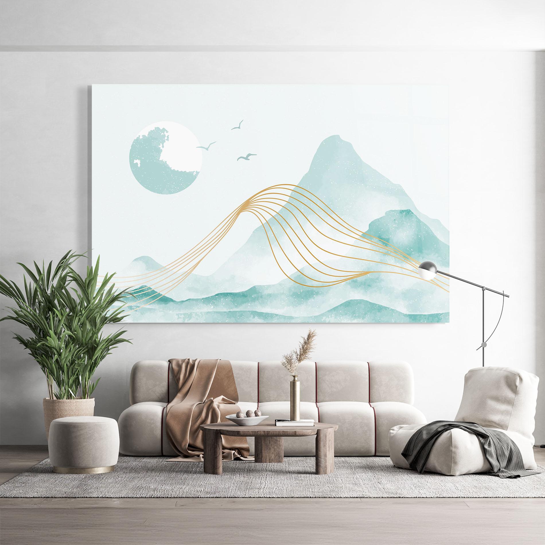 Tablou Sticla Gold Line Mountain mockup 9