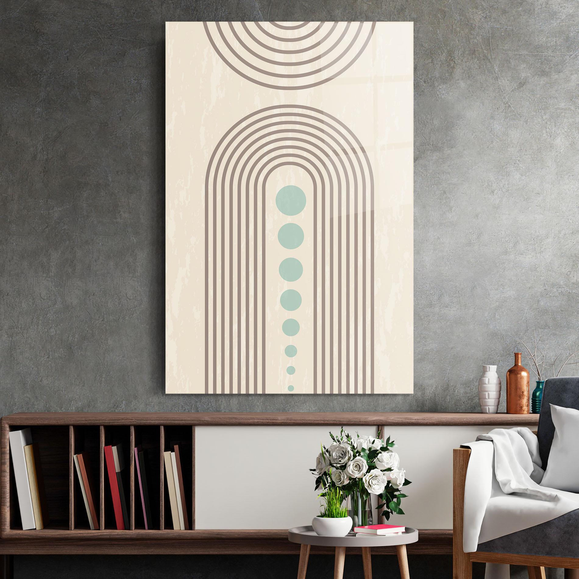 Tablou Sticla Cream Blue Circles mockup 2