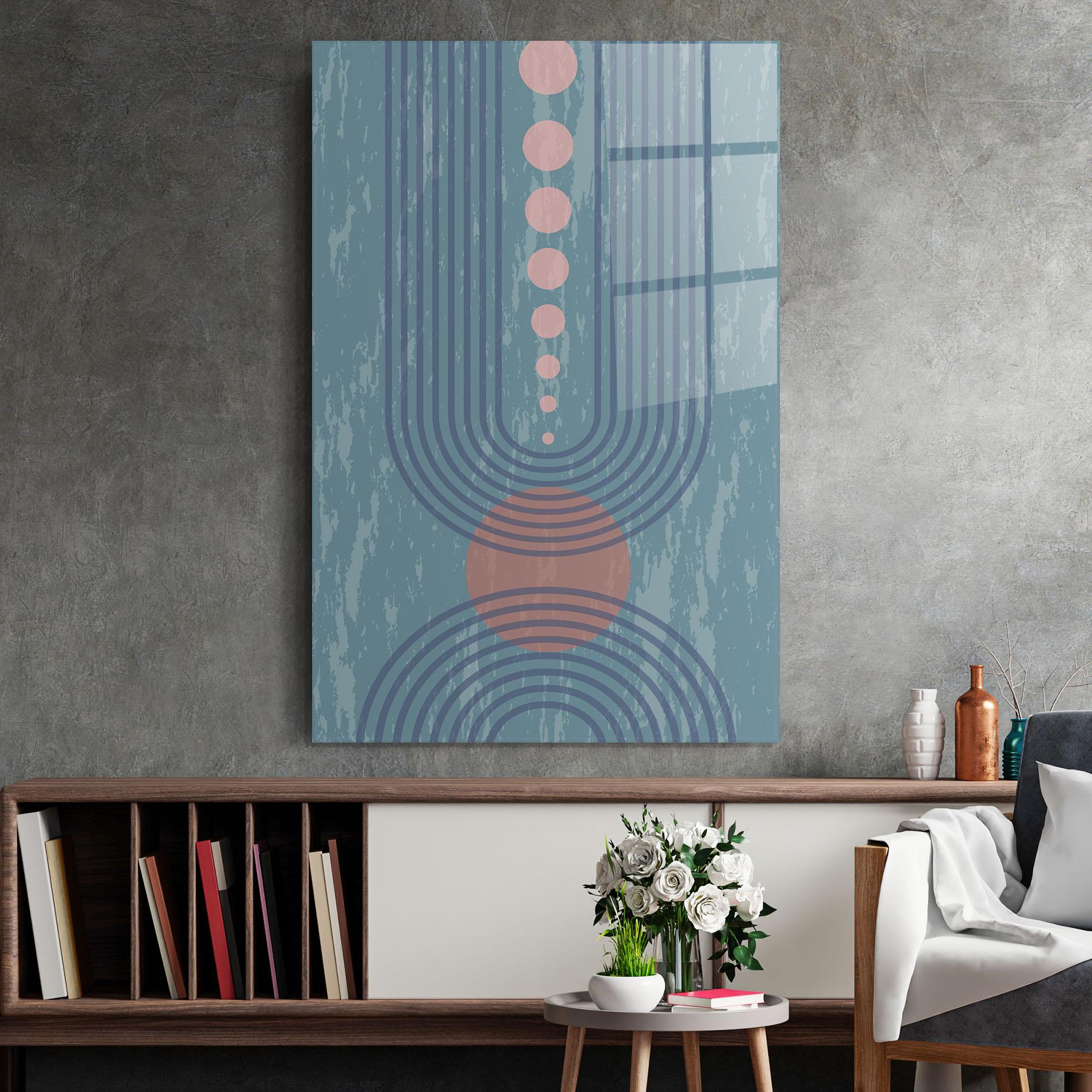 Tablou Sticla Pink Circle On Blue mockup 2