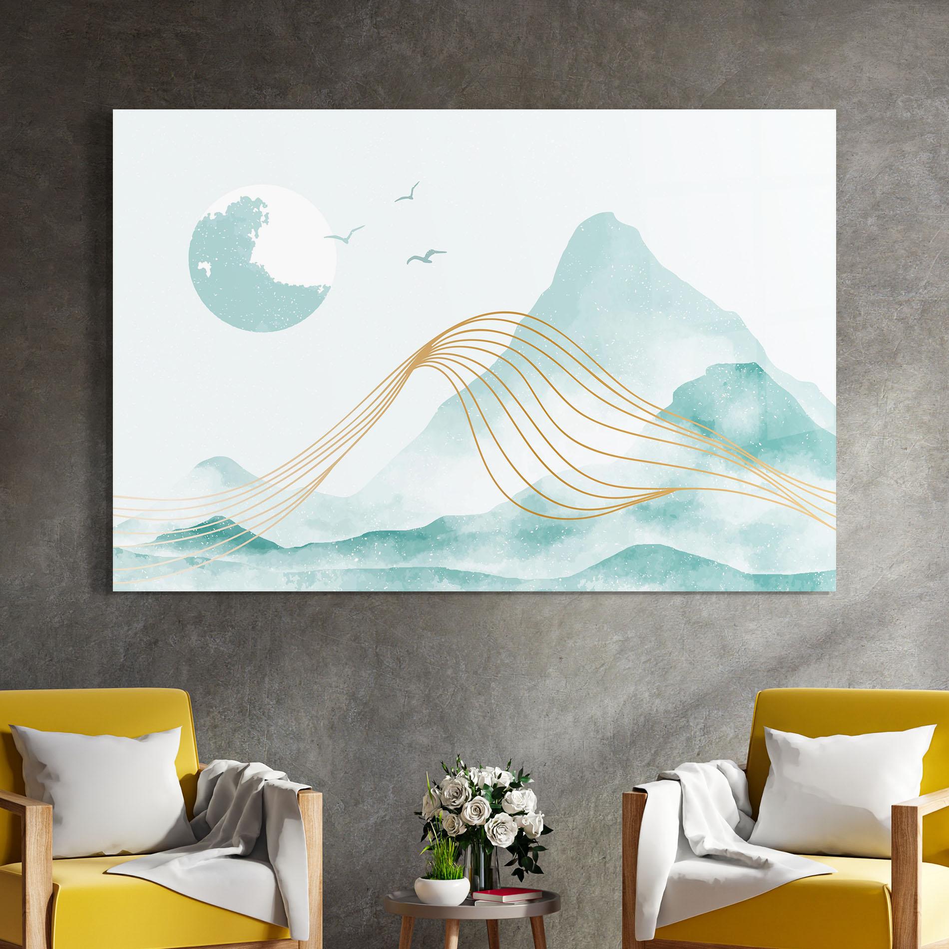 Tablou Sticla Gold Line Mountain mockup 4