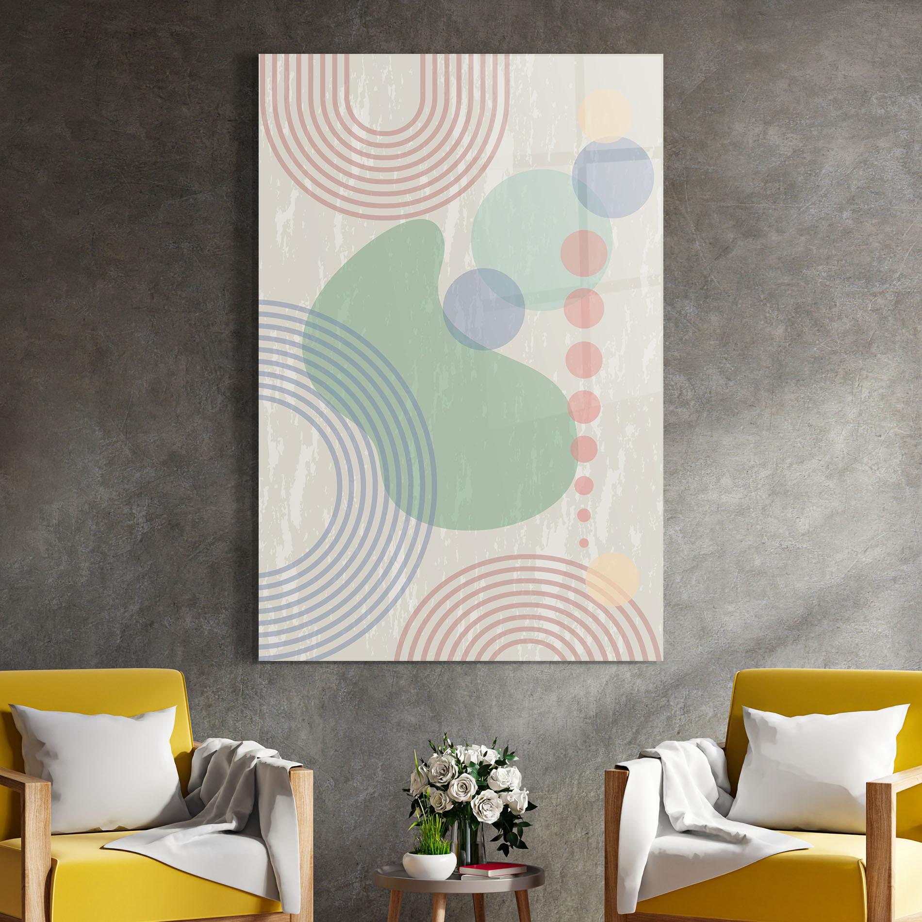 Tablou Sticla Green Pink Shapes mockup 4