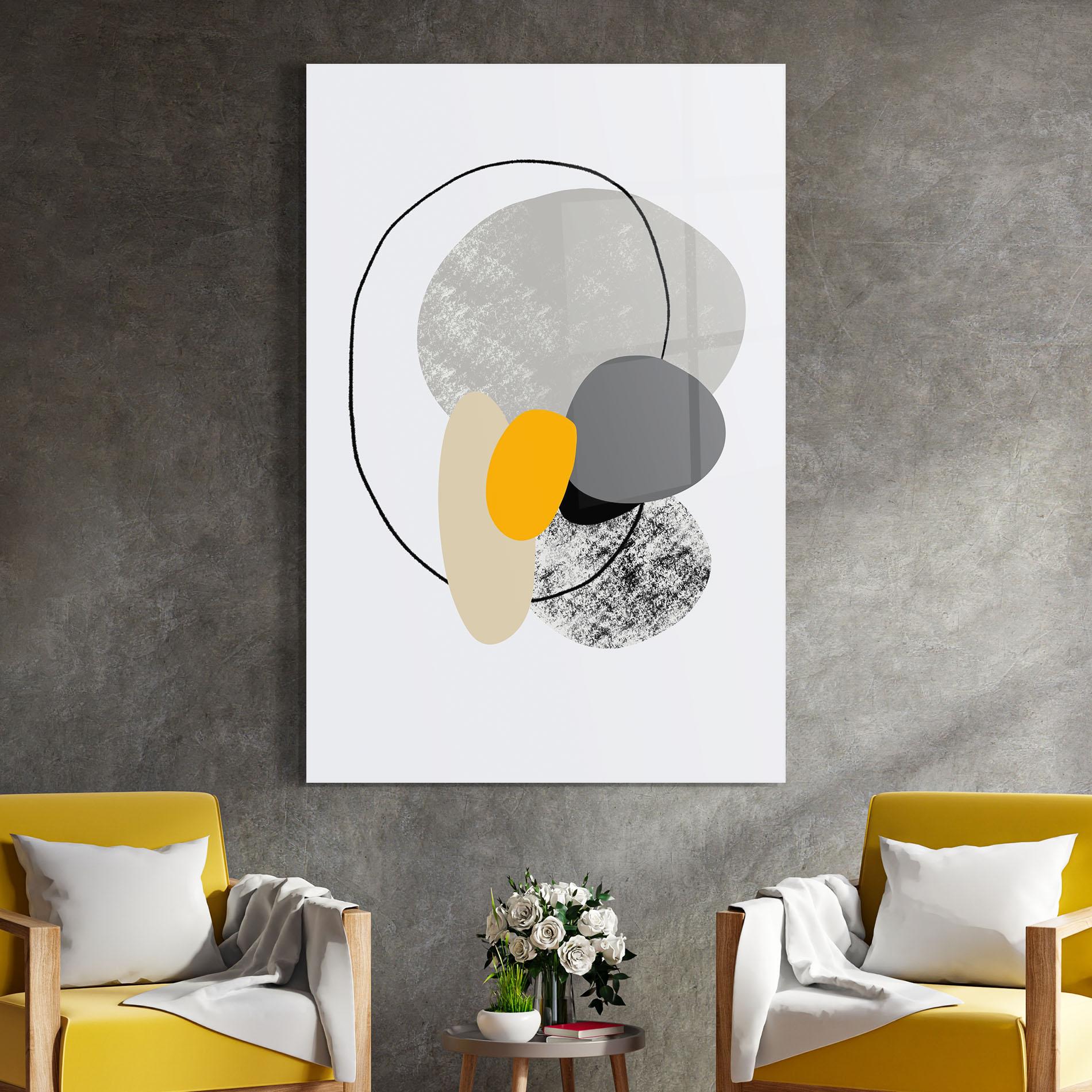 Tablou Sticla Grey Orange Shape mockup 4