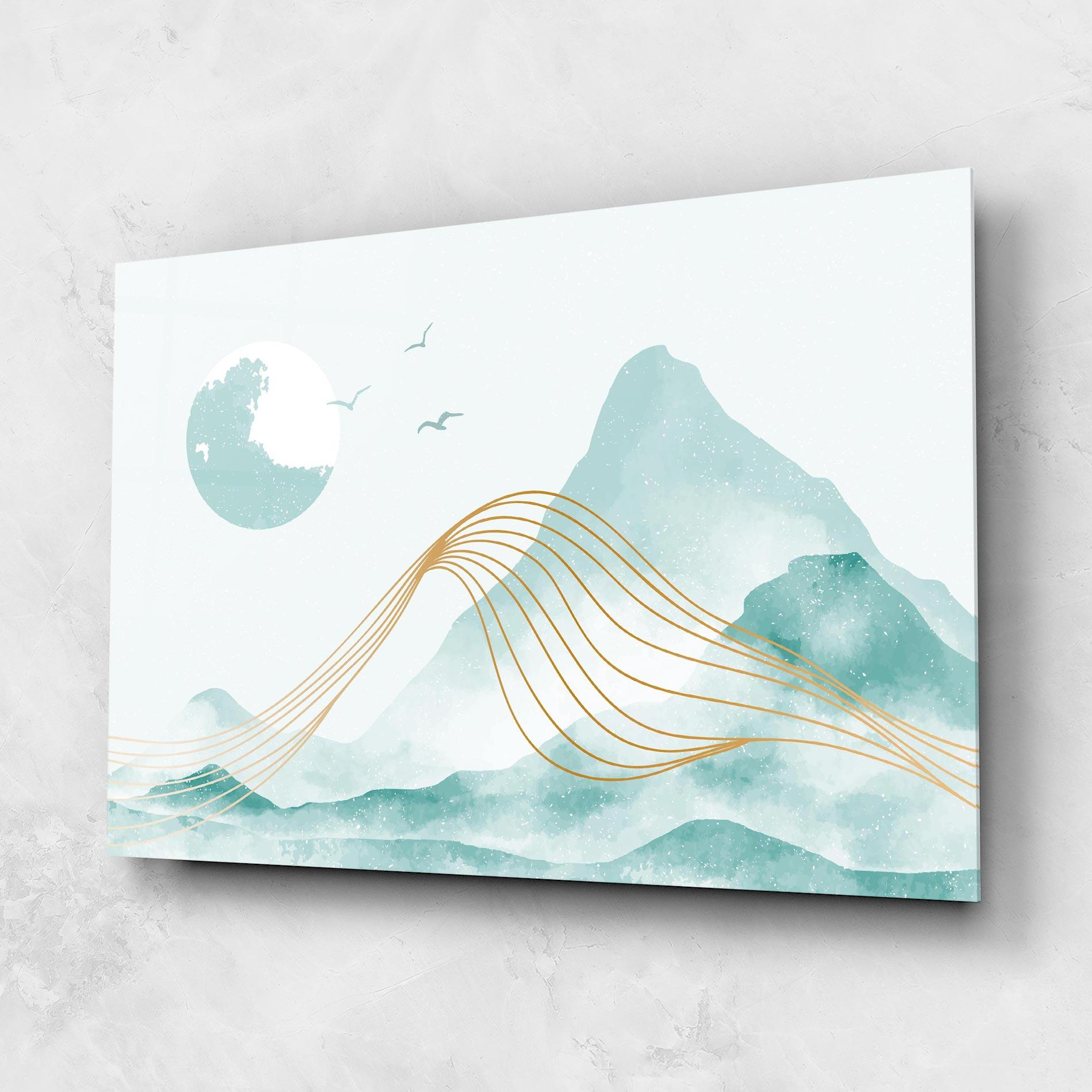 Tablou Sticla Gold Line Mountain mockup 1