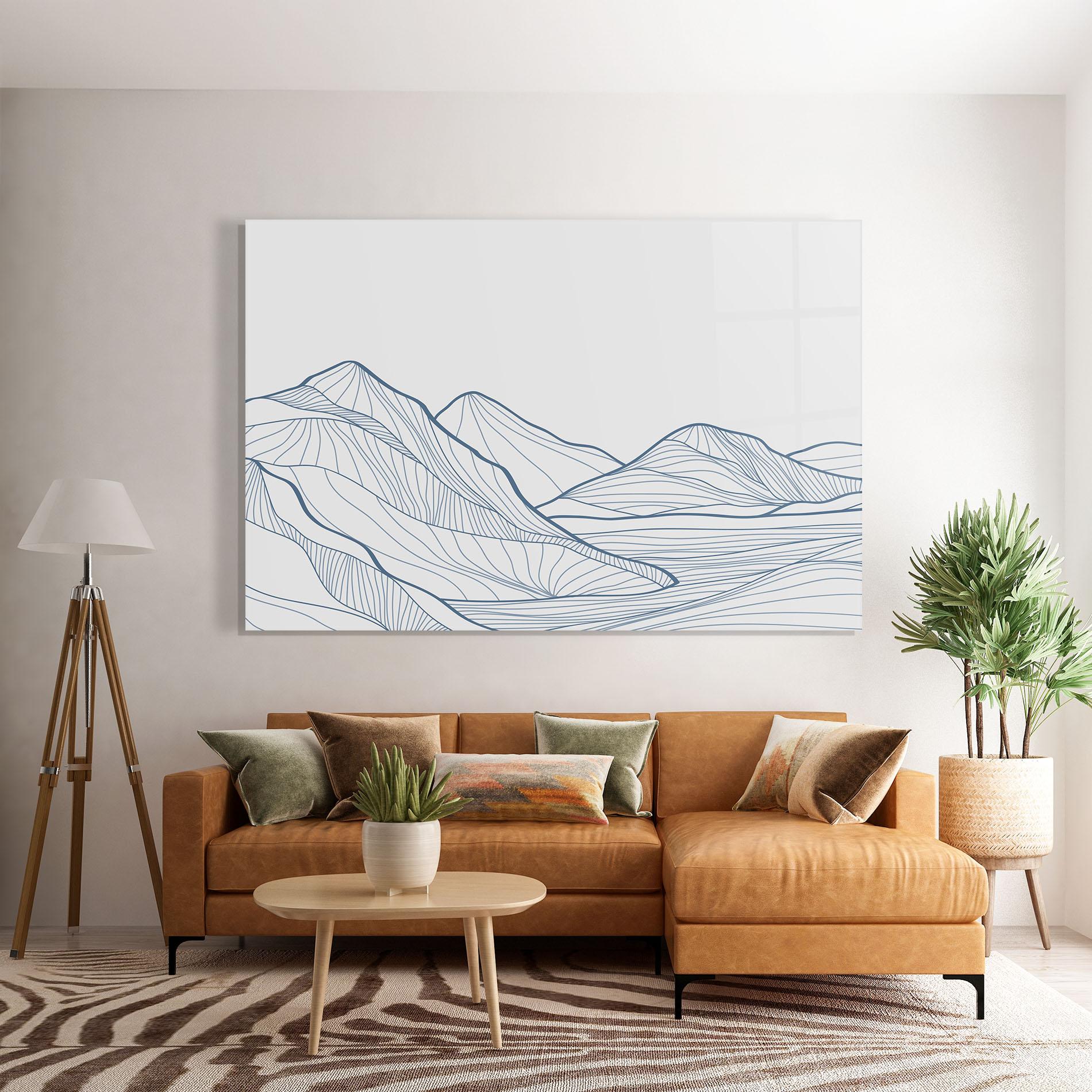 Tablou Sticla Mountain Blue Line mockup 7