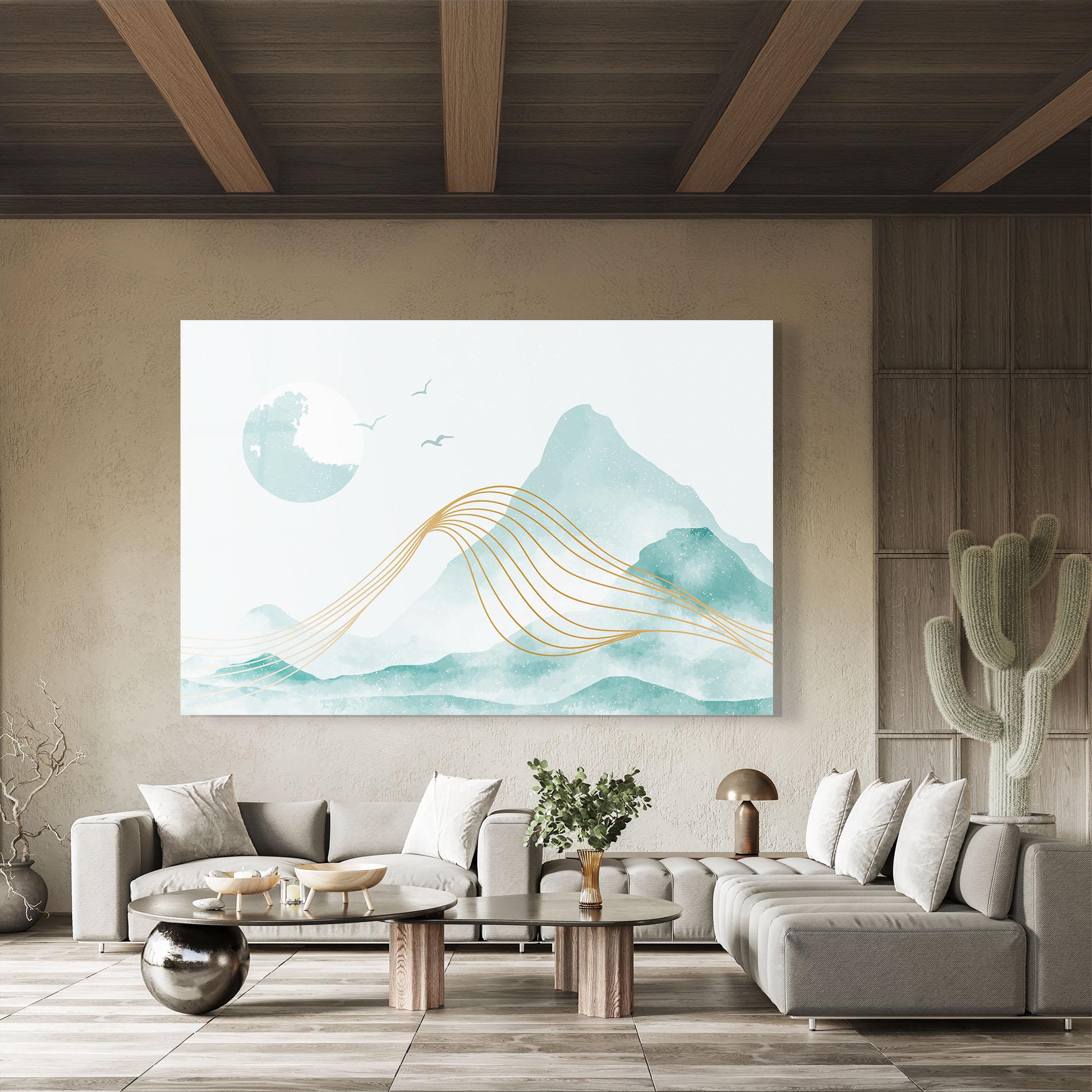 Tablou Sticla Gold Line Mountain mockup 8