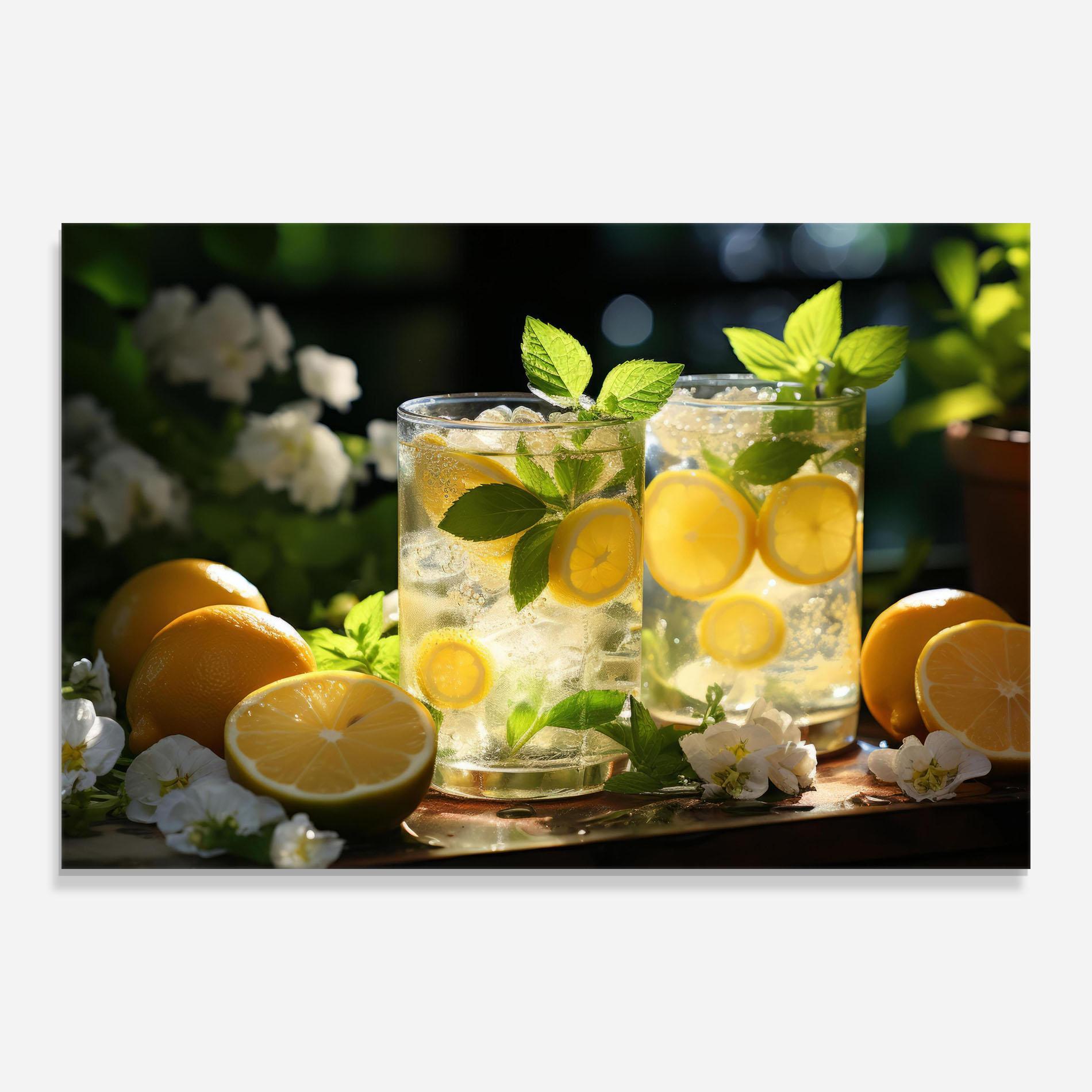 Tablou Sticla White Flowers Lemonade mockup 0
