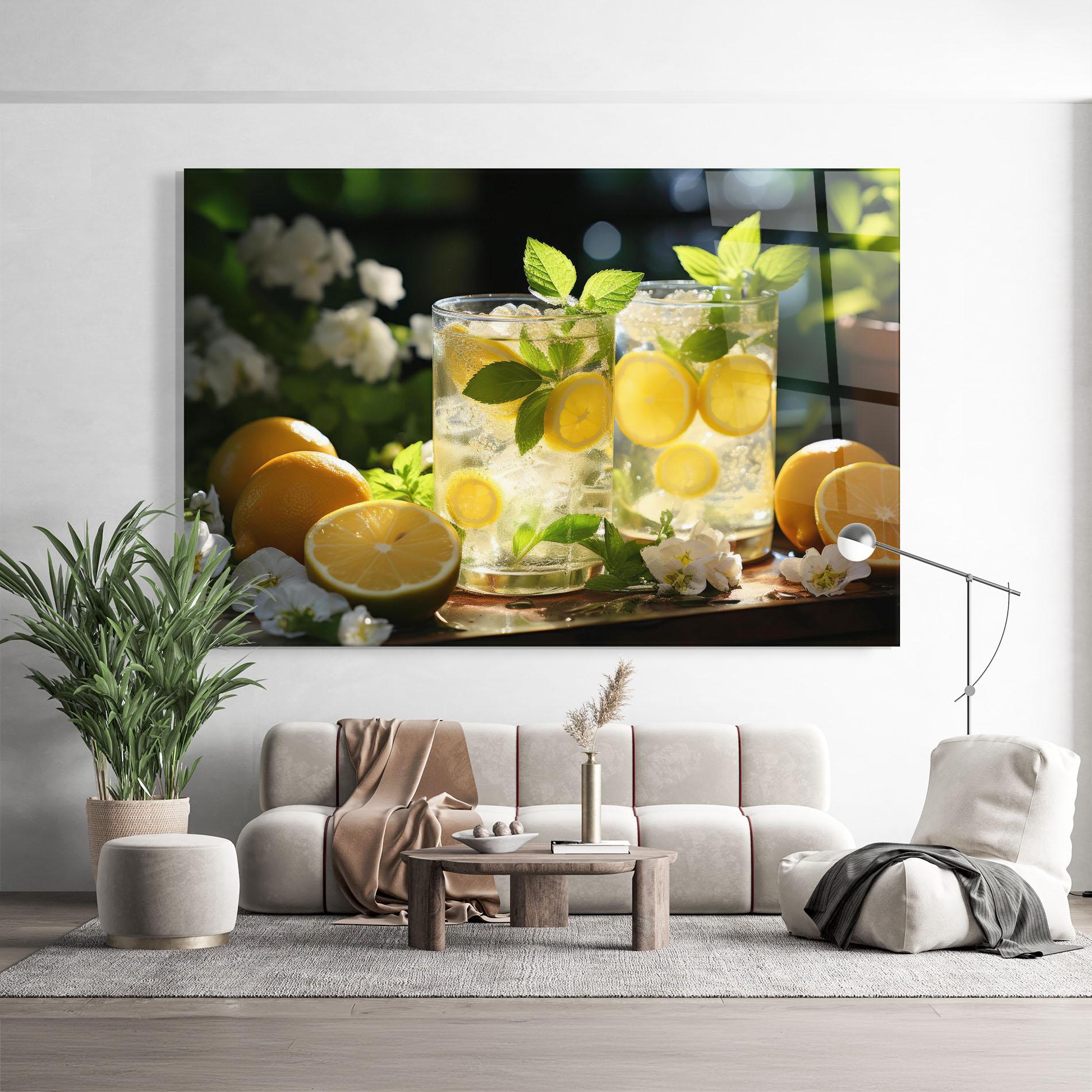 Tablou Sticla White Flowers Lemonade mockup 9