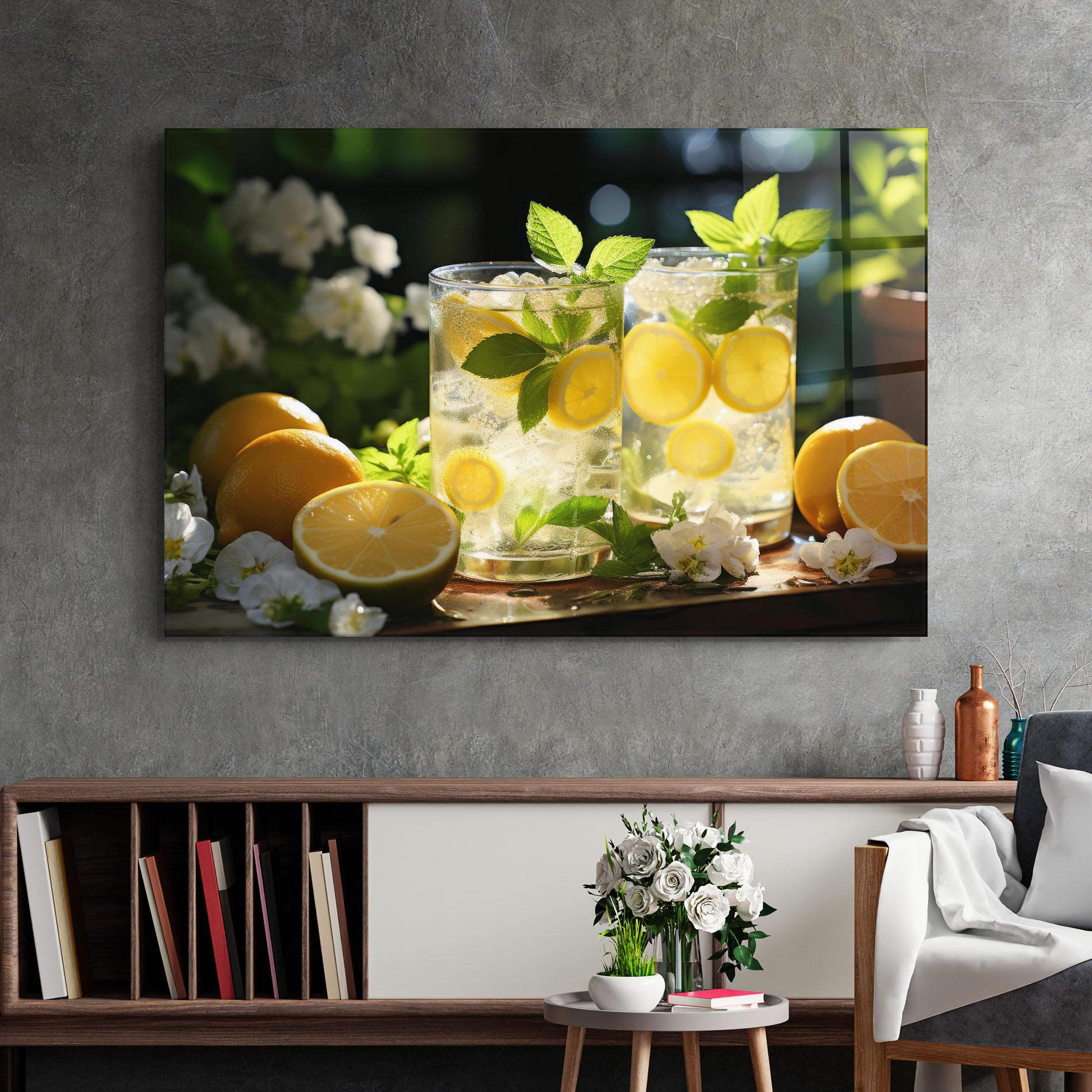 Tablou Sticla White Flowers Lemonade mockup 2