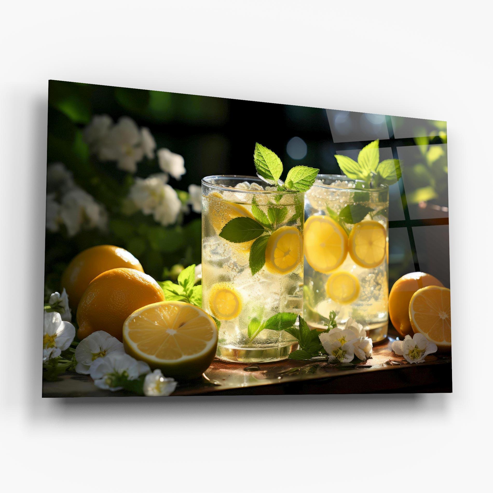 Tablou Sticla White Flowers Lemonade mockup 6