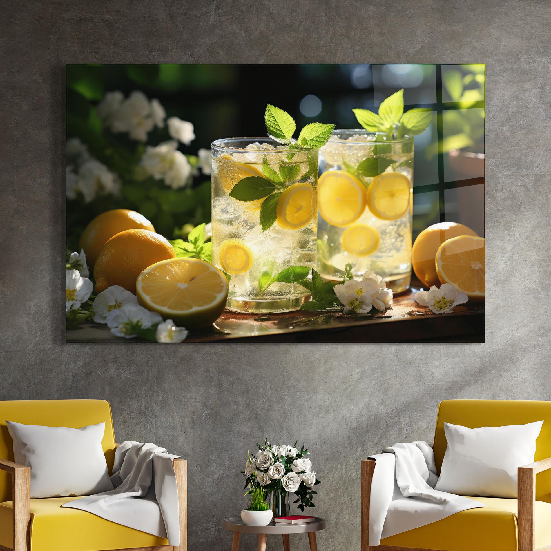 Tablou Sticla White Flowers Lemonade mockup 4