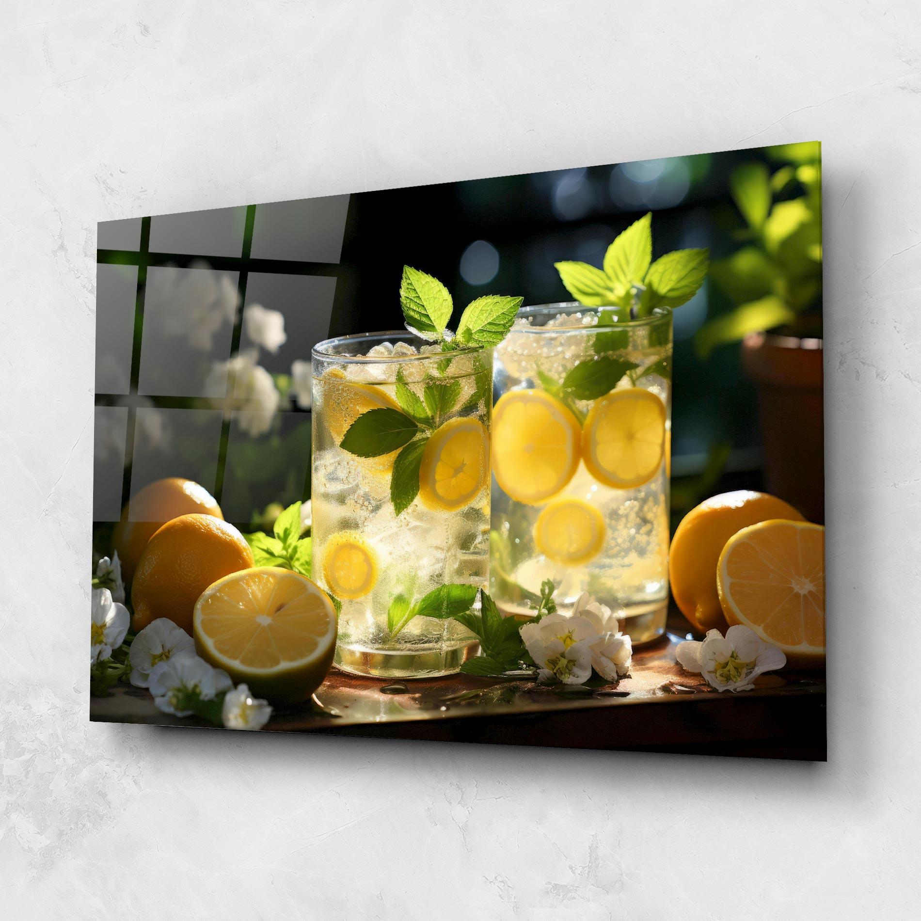 Tablou Sticla White Flowers Lemonade mockup 1