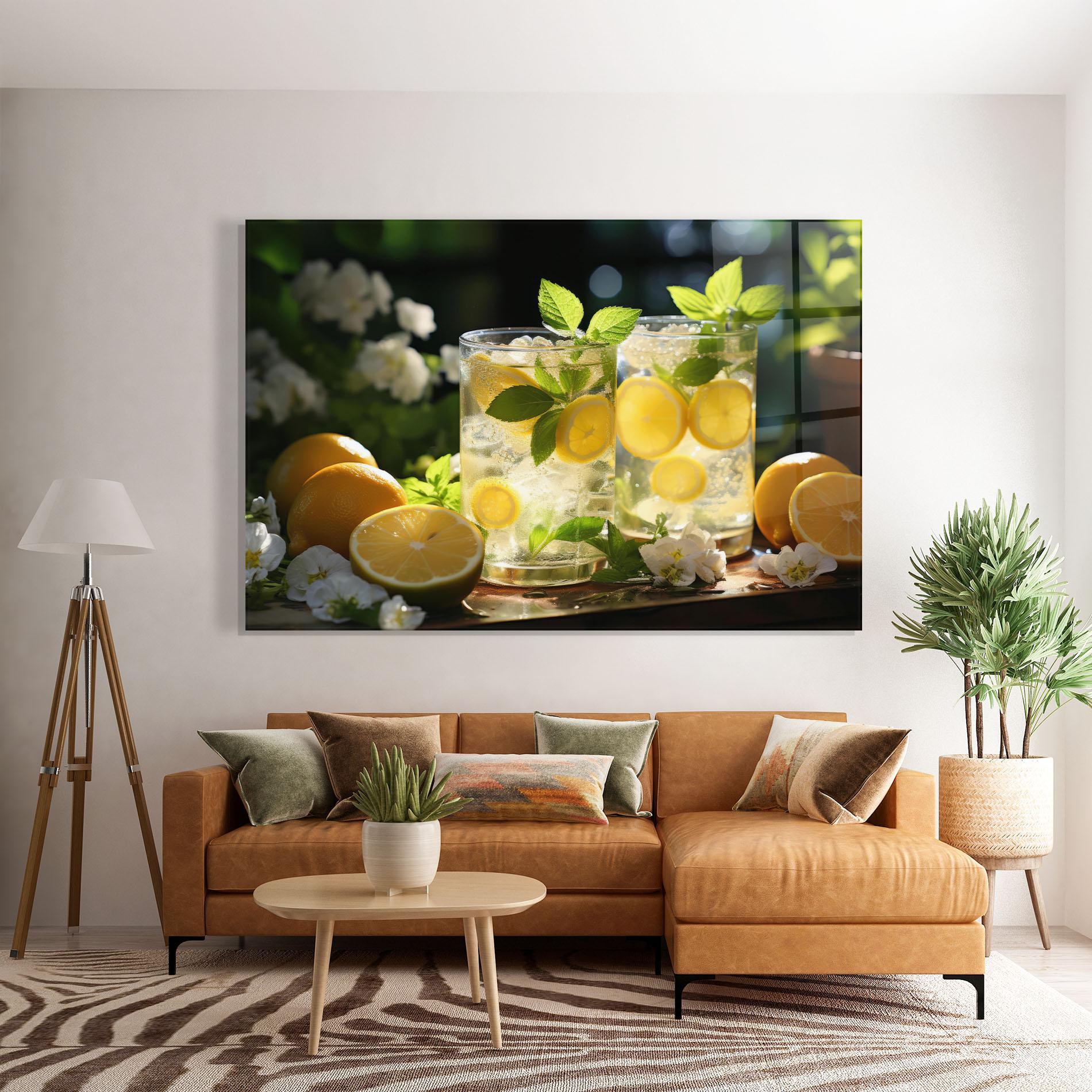 Tablou Sticla White Flowers Lemonade mockup 7