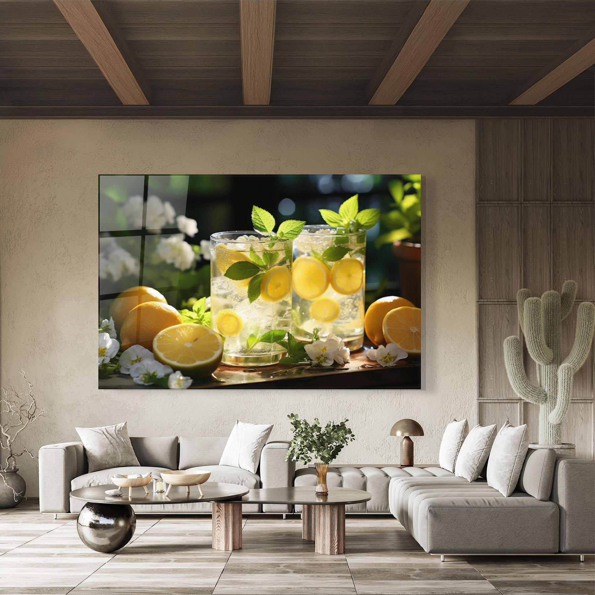 Tablou Sticla White Flowers Lemonade mockup 8