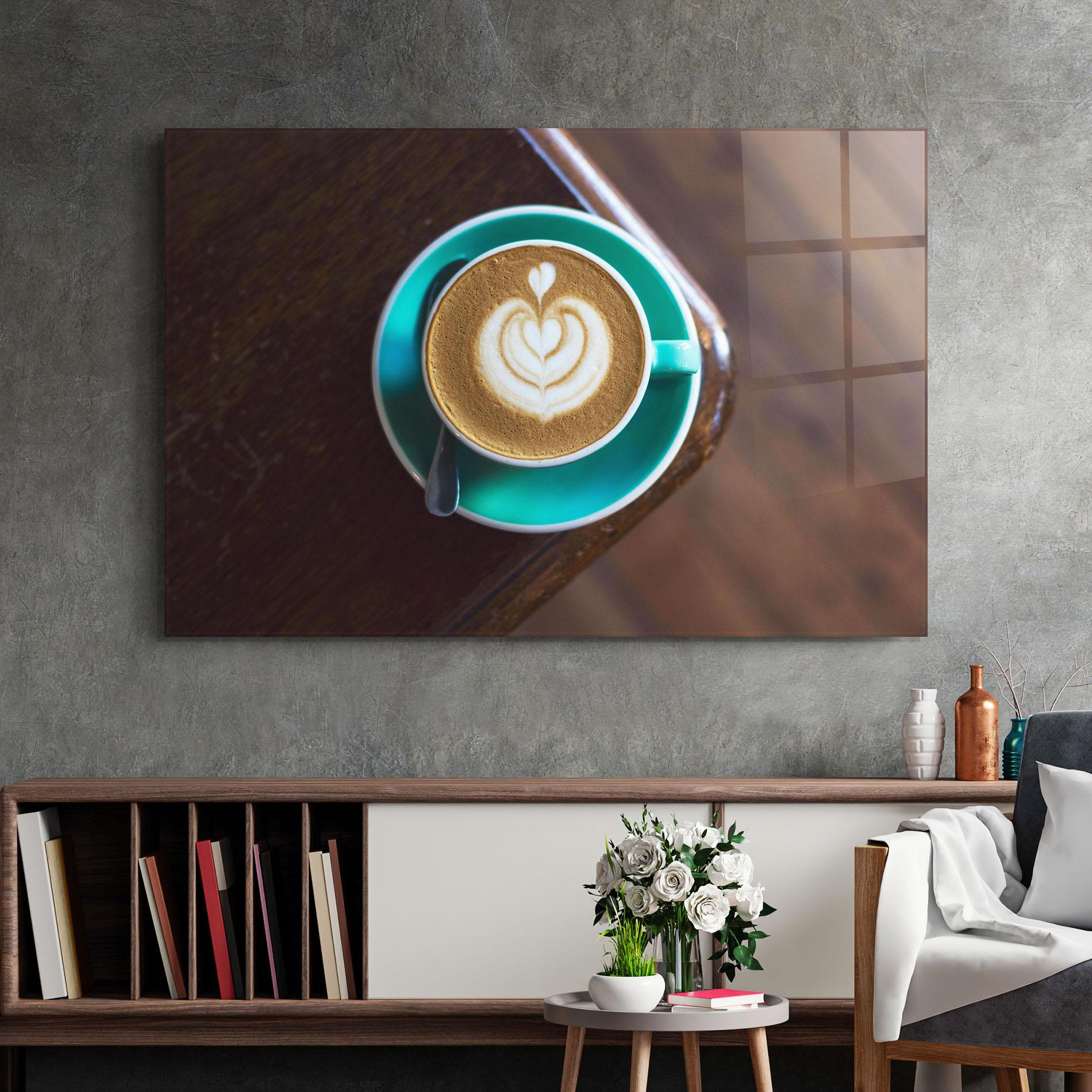 Tablou Sticla Blue Cup Of Coffee mockup 2