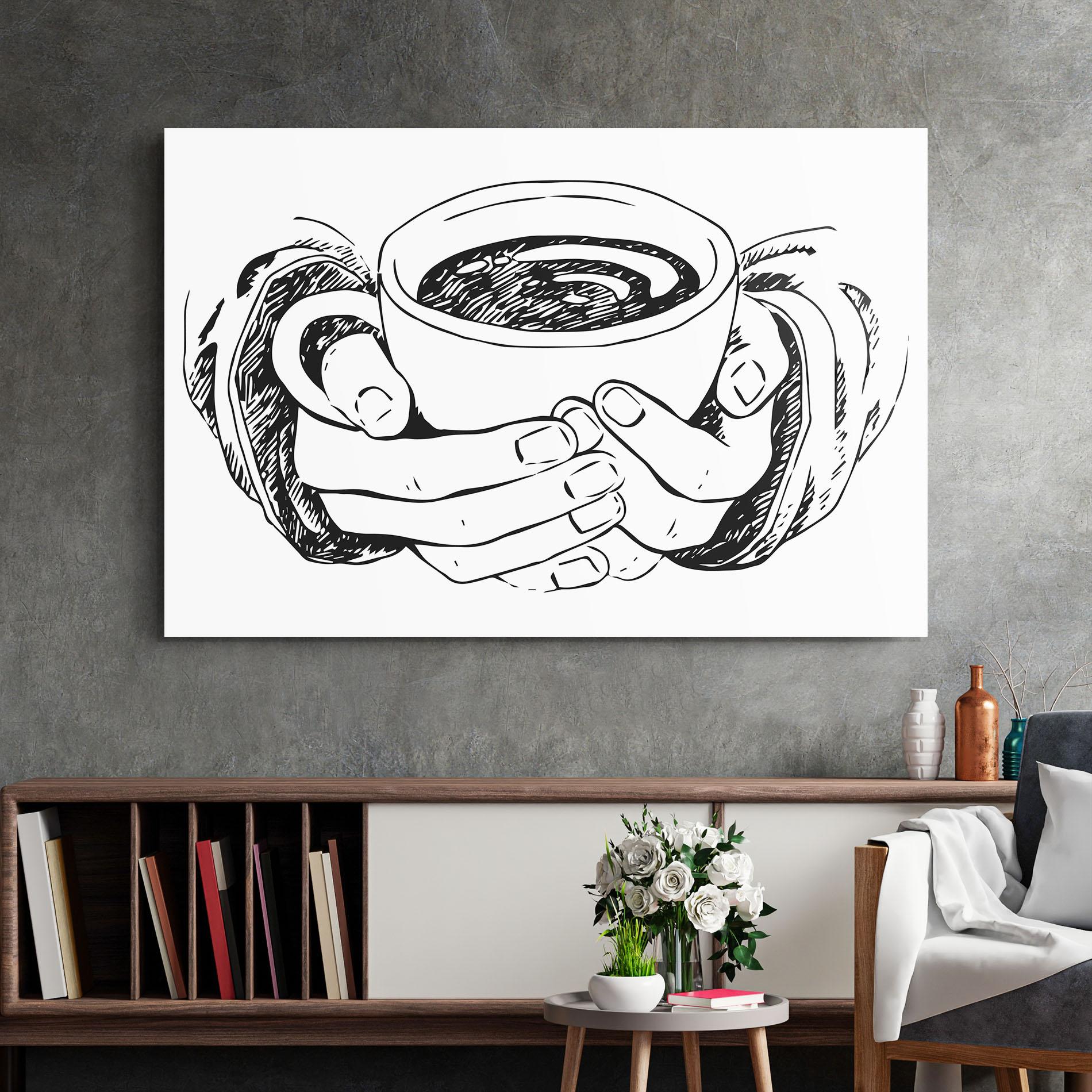 Tablou Sticla Holding Coffee mockup 2