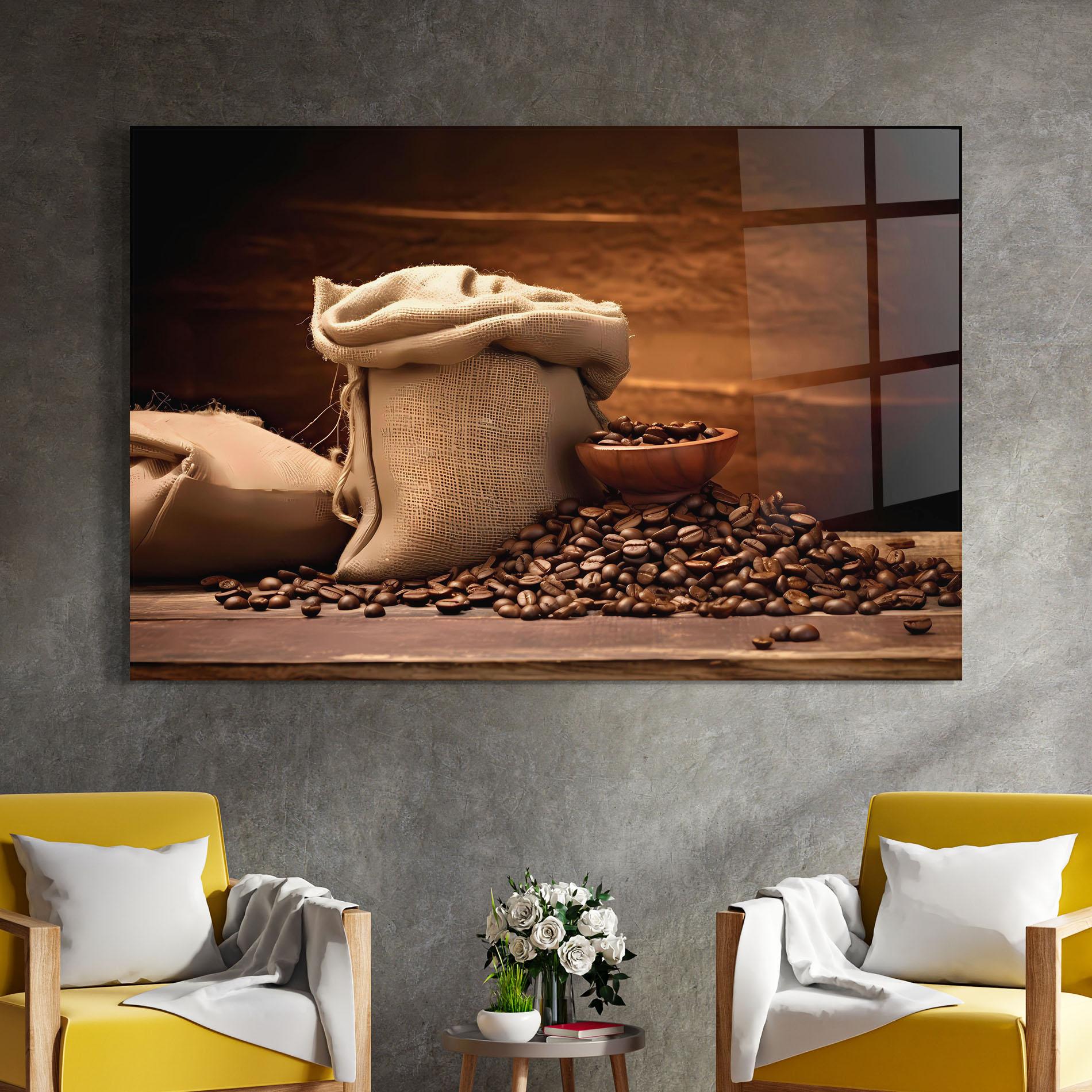Tablou Sticla Big Bag Of Coffee Beans mockup 4