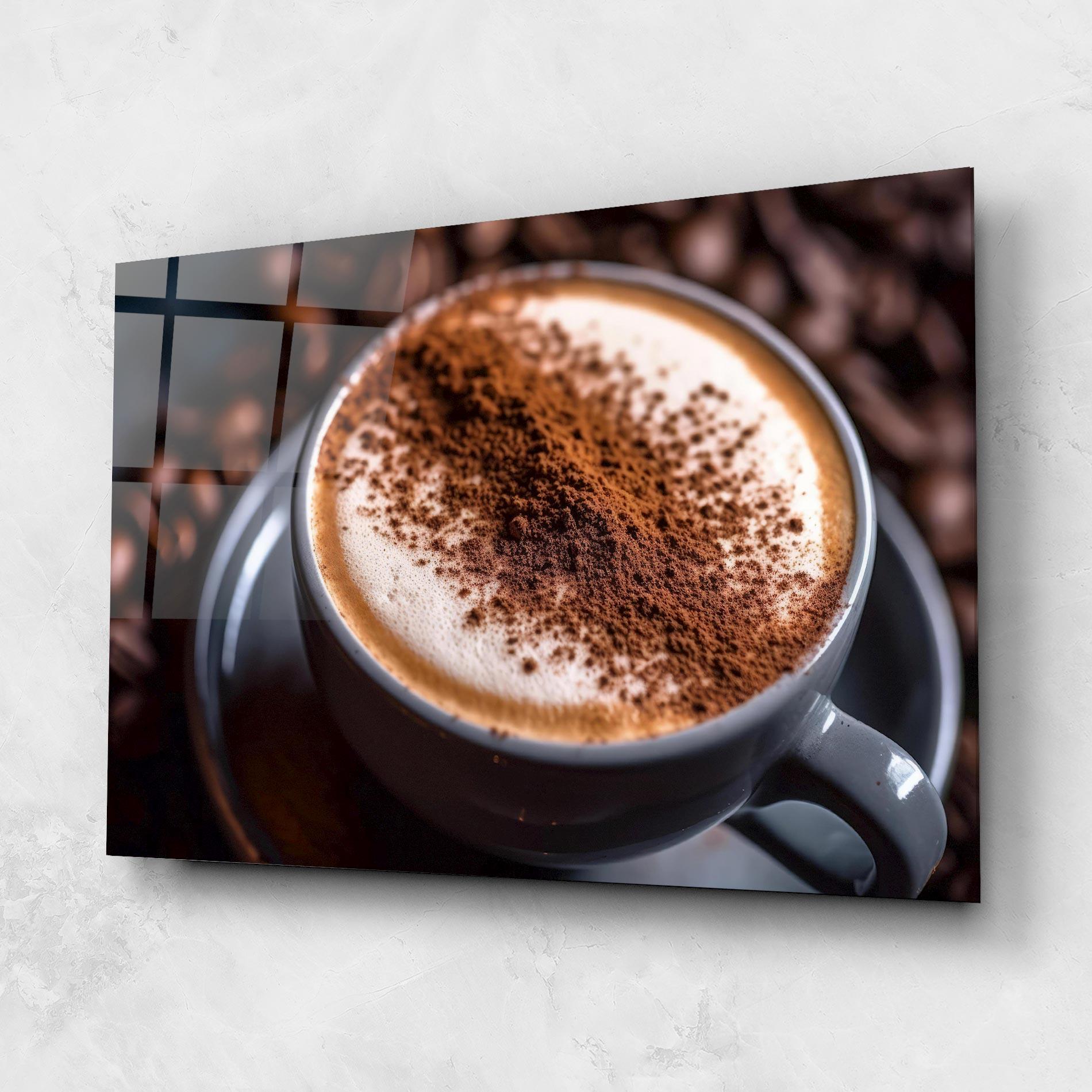 Tablou Sticla Cappuccino Coffee Close Up mockup 1