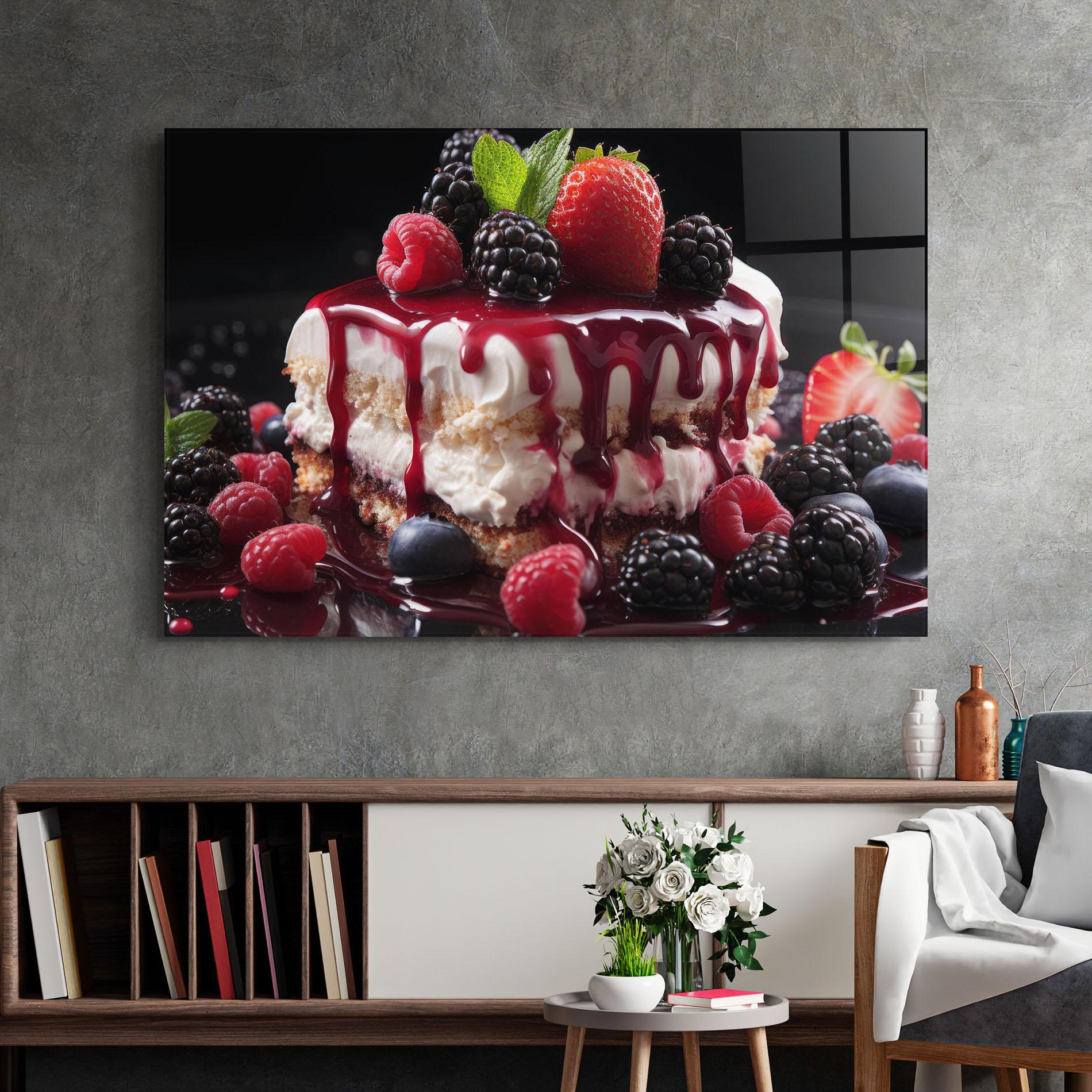 Tablou Sticla Berries Cream Dessert mockup 2