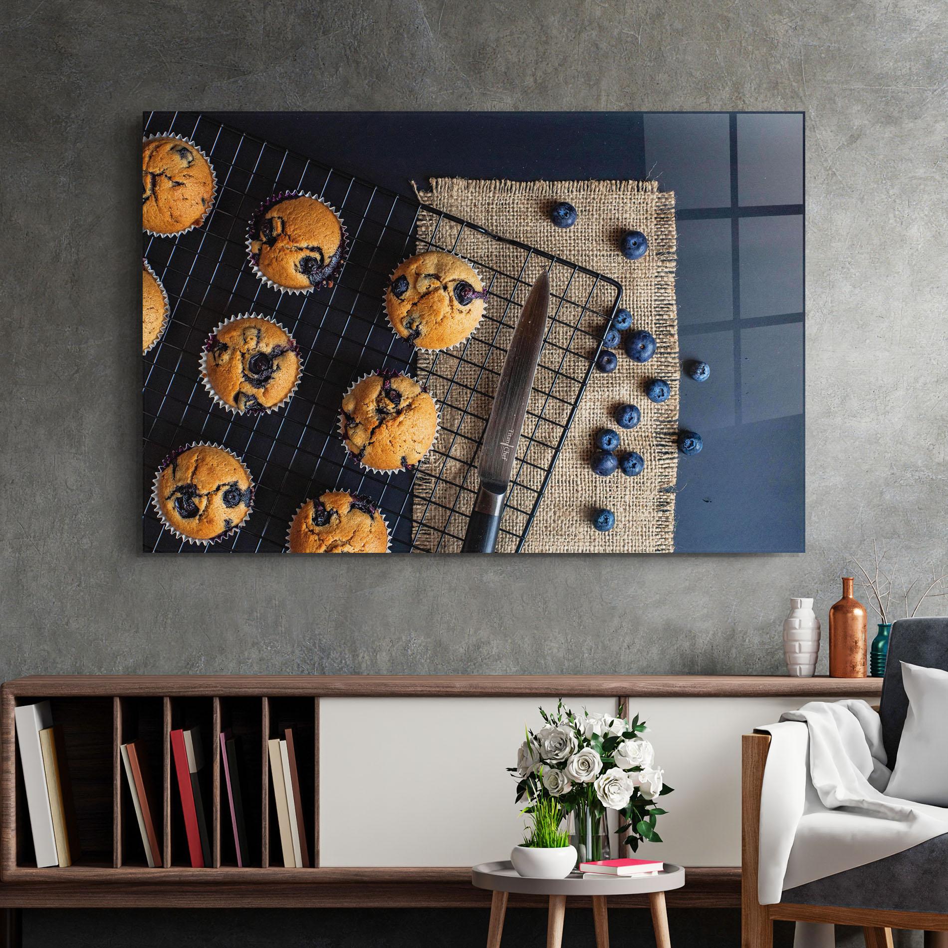 Tablou Sticla Blueberry Muffins Dessert mockup 2