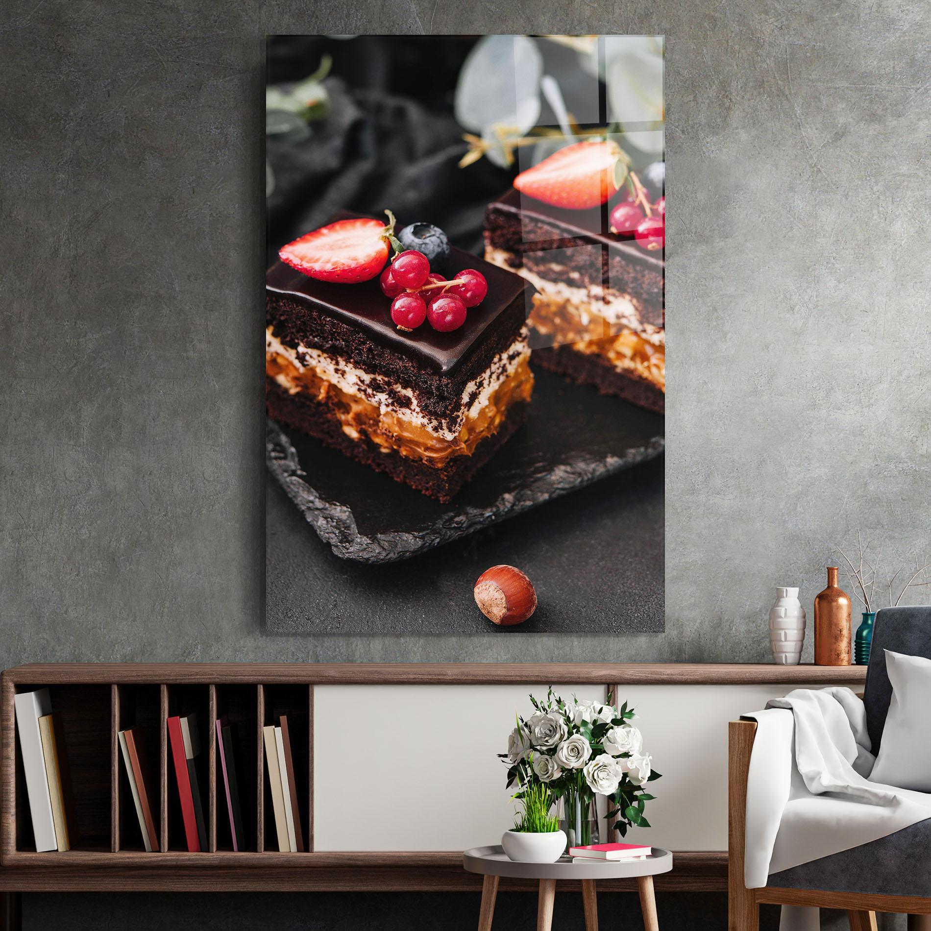 Tablou Sticla Chocolate Berries Cake mockup 2