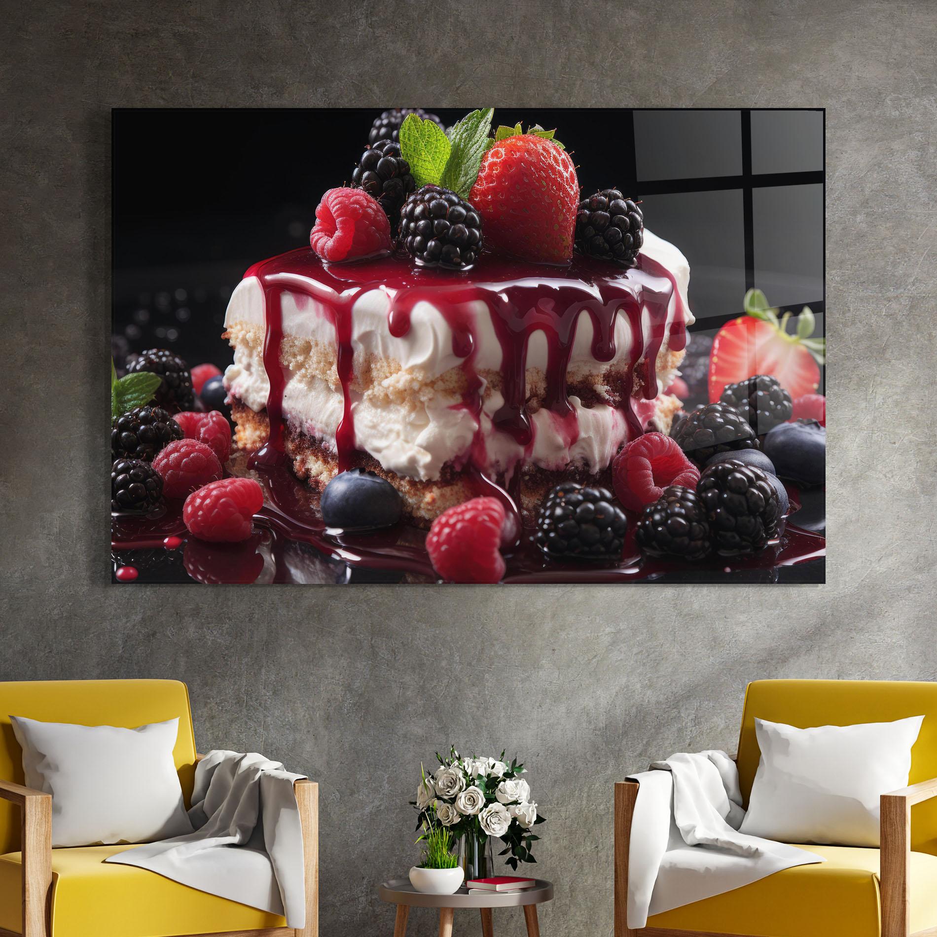 Tablou Sticla Berries Cream Dessert mockup 4