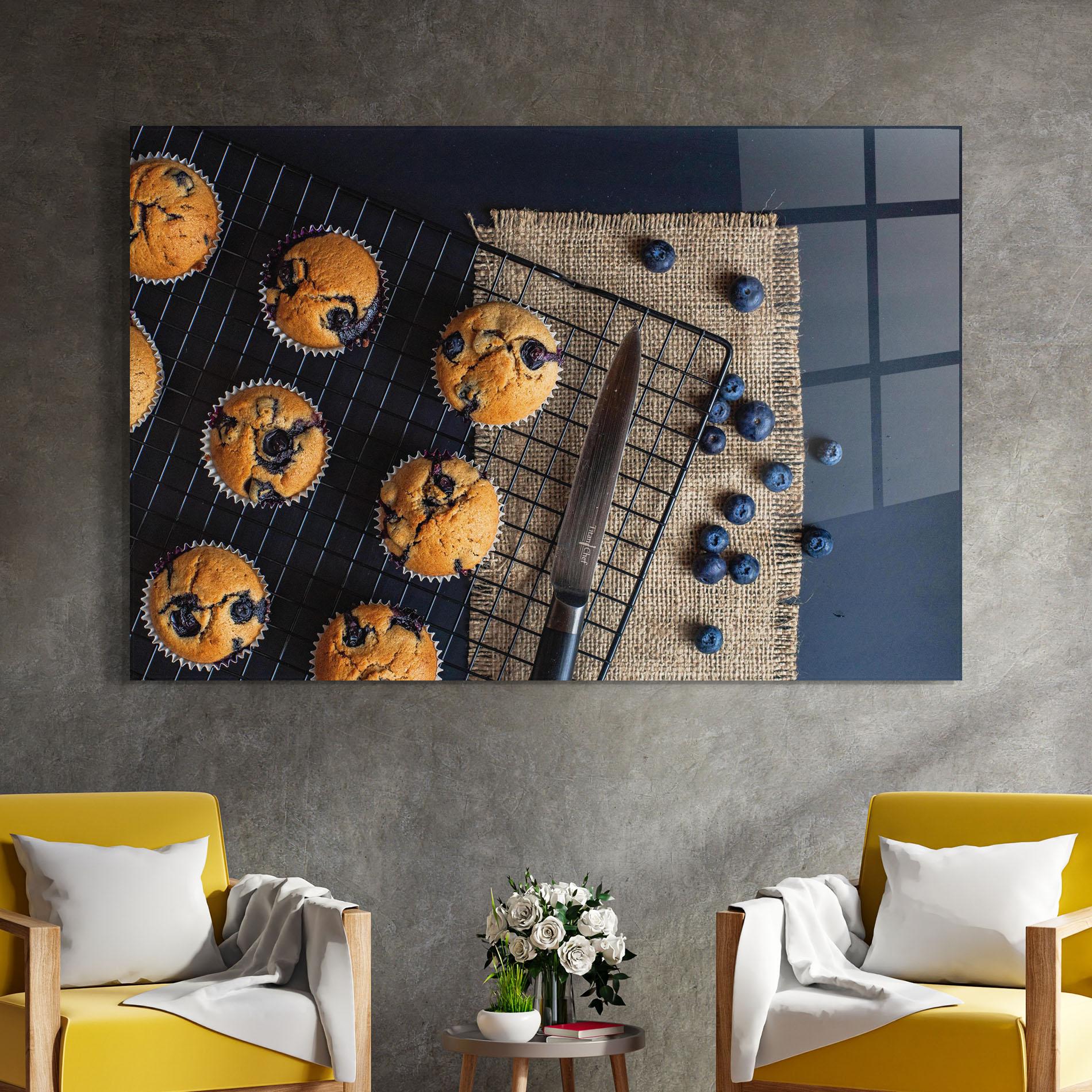 Tablou Sticla Blueberry Muffins Dessert mockup 4