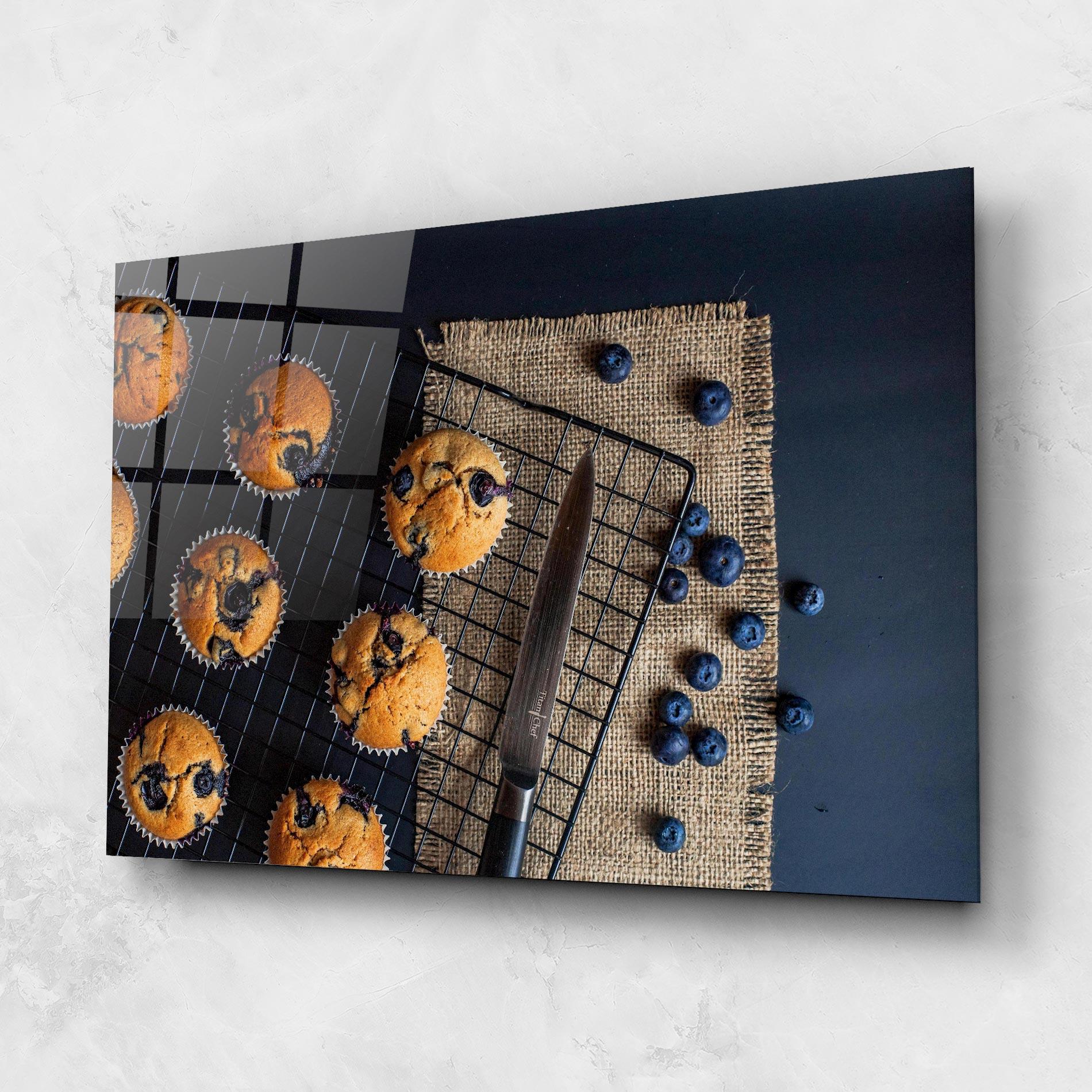 Tablou Sticla Blueberry Muffins Dessert mockup 1