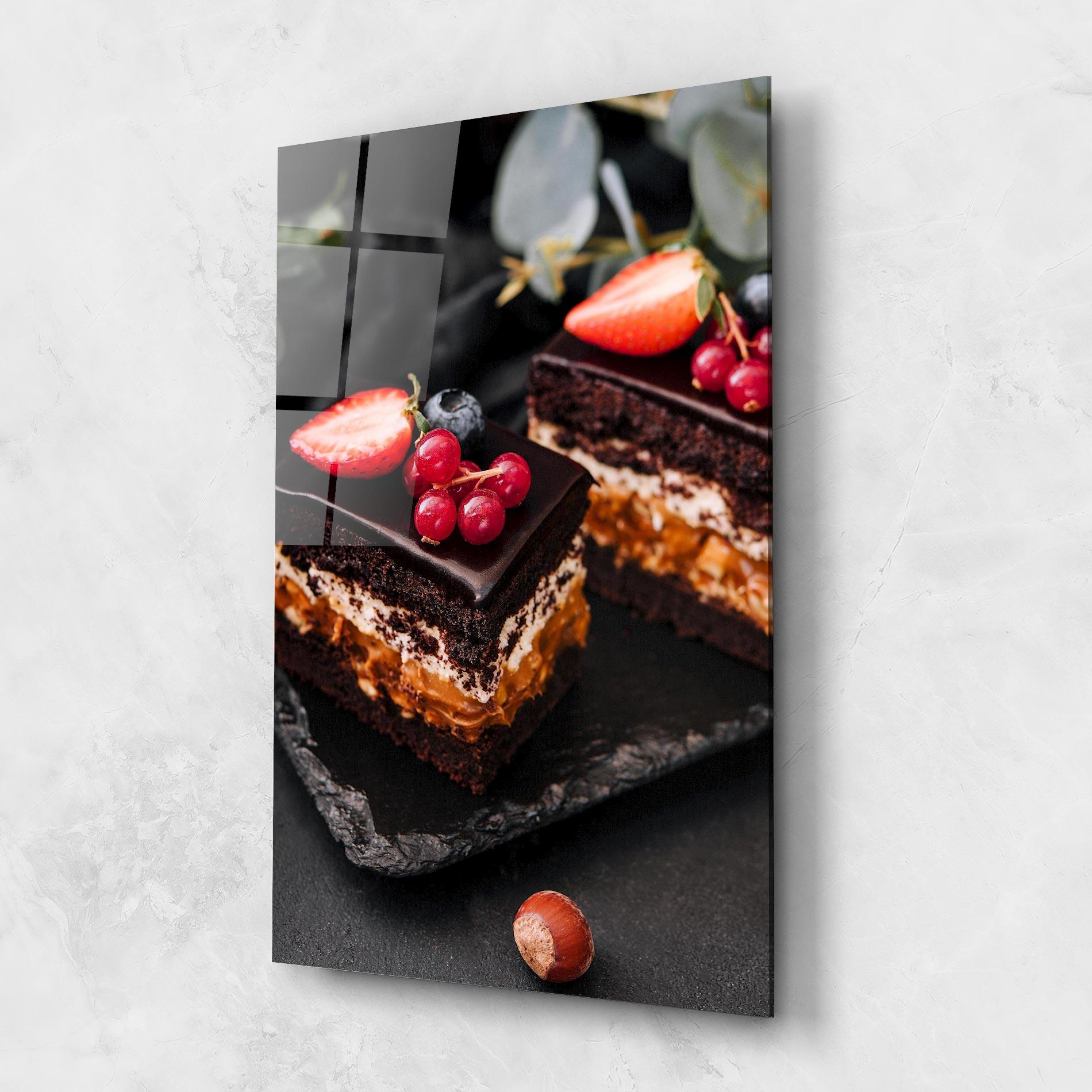 Tablou Sticla Chocolate Berries Cake mockup 1