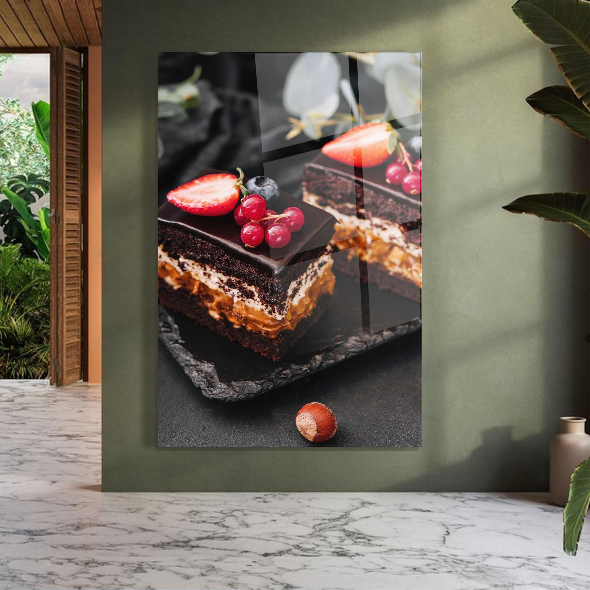 Tablou Sticla Chocolate Berries Cake mockup 7