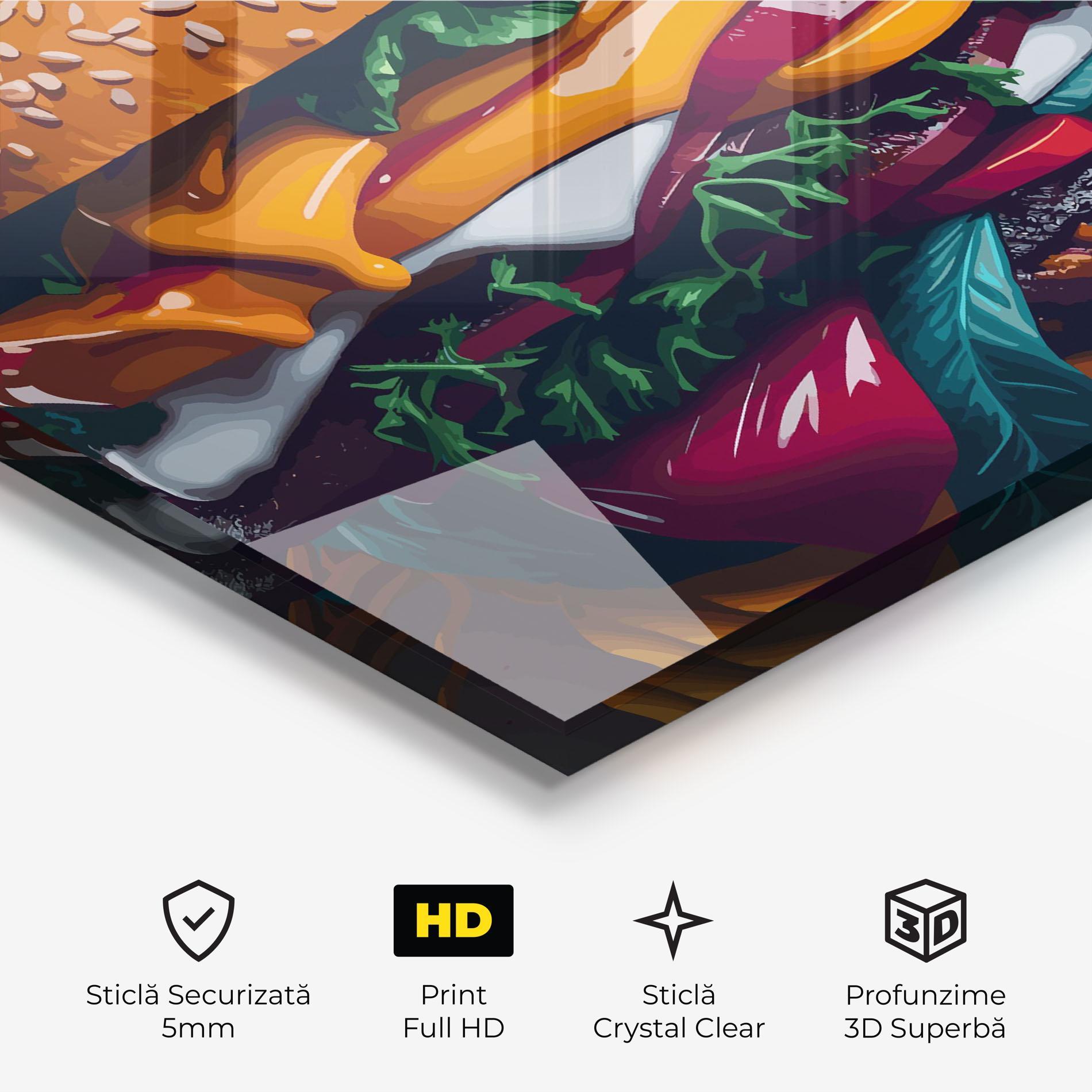 Tablou Sticla Yellow Red Burger mockup 3