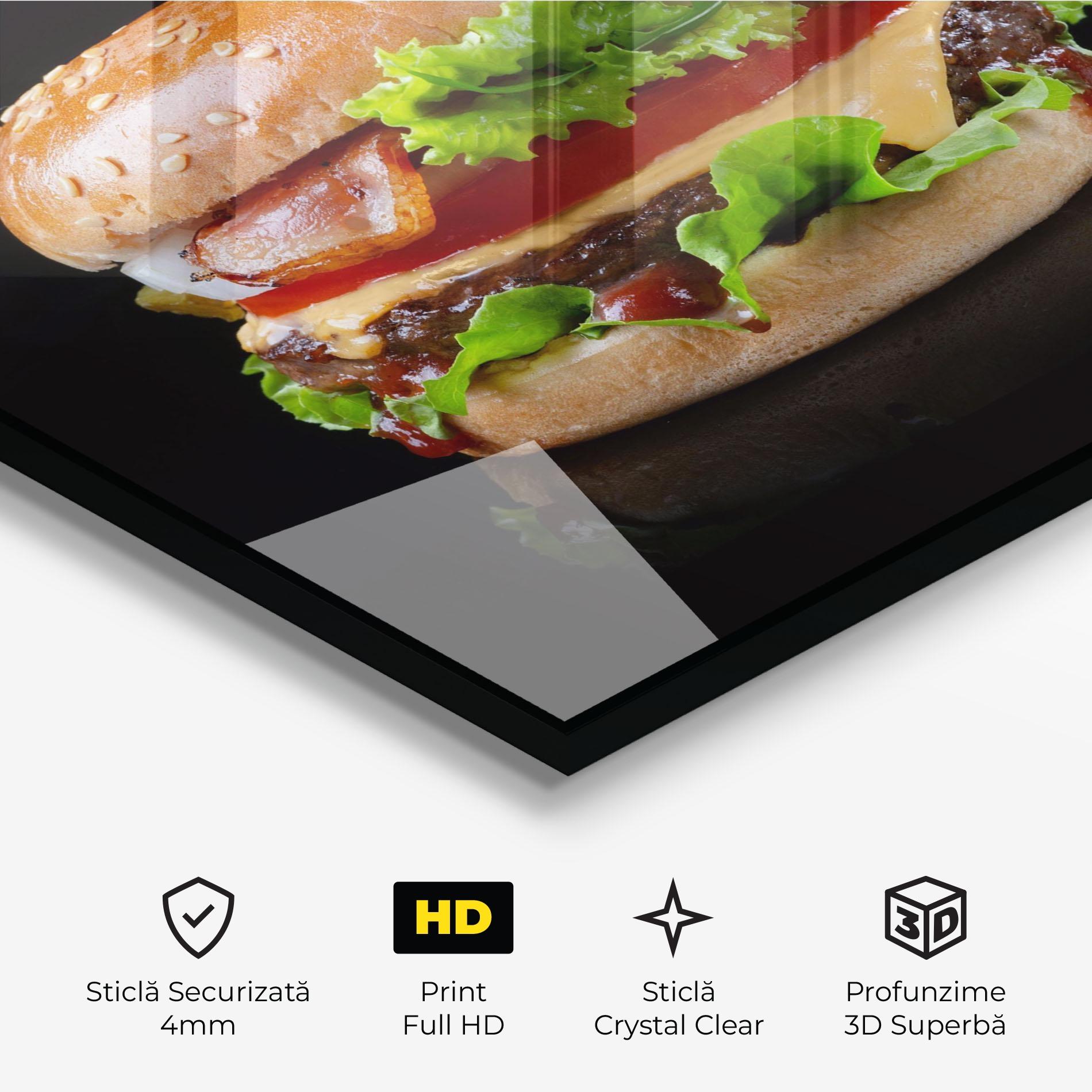 Tablou Sticla Yumm Hamburger mockup 3