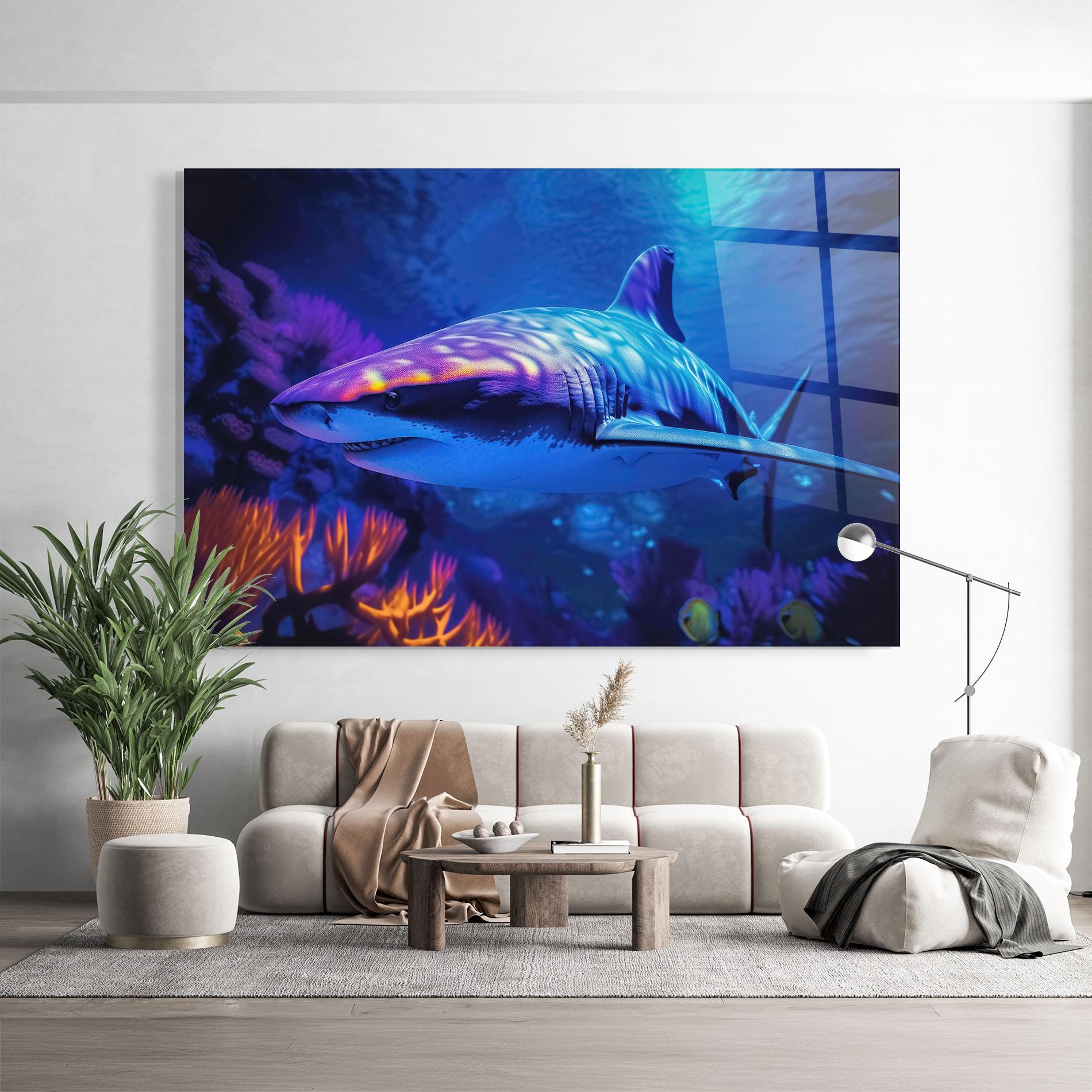 Tablou Sticla Blue Light Shark mockup 9