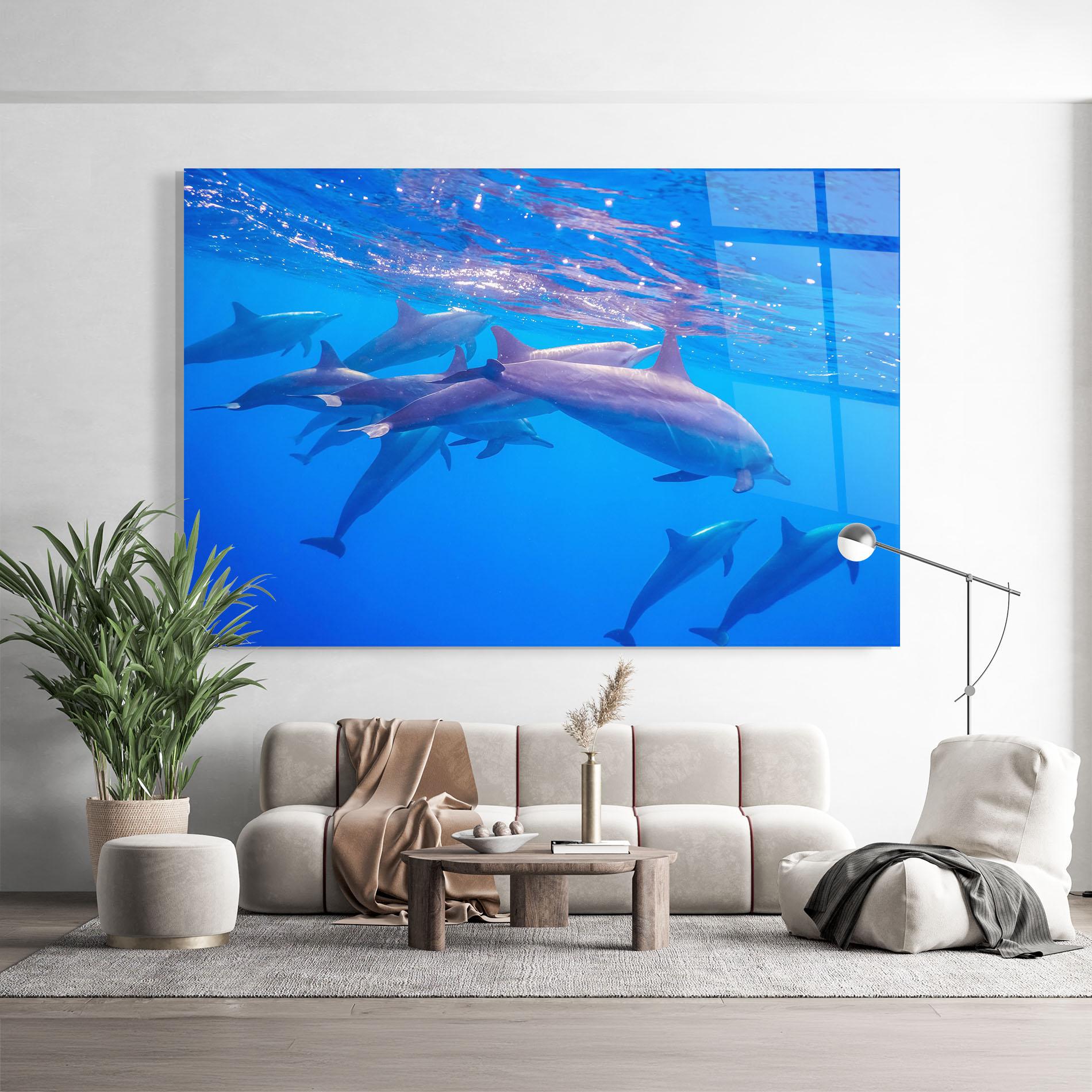 Tablou Sticla Dolphin Family mockup 9