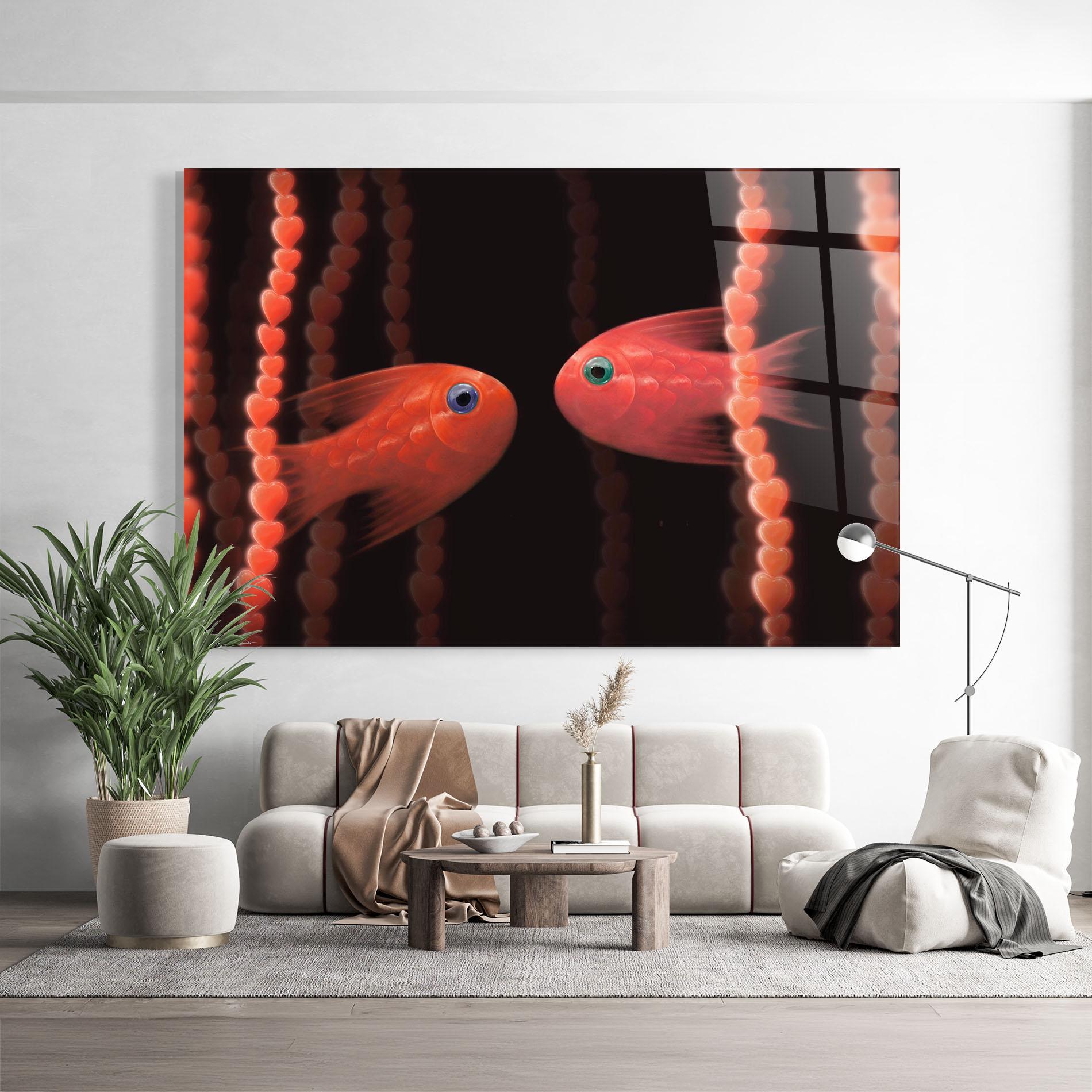 Tablou Sticla Orange Fish Heart mockup 9