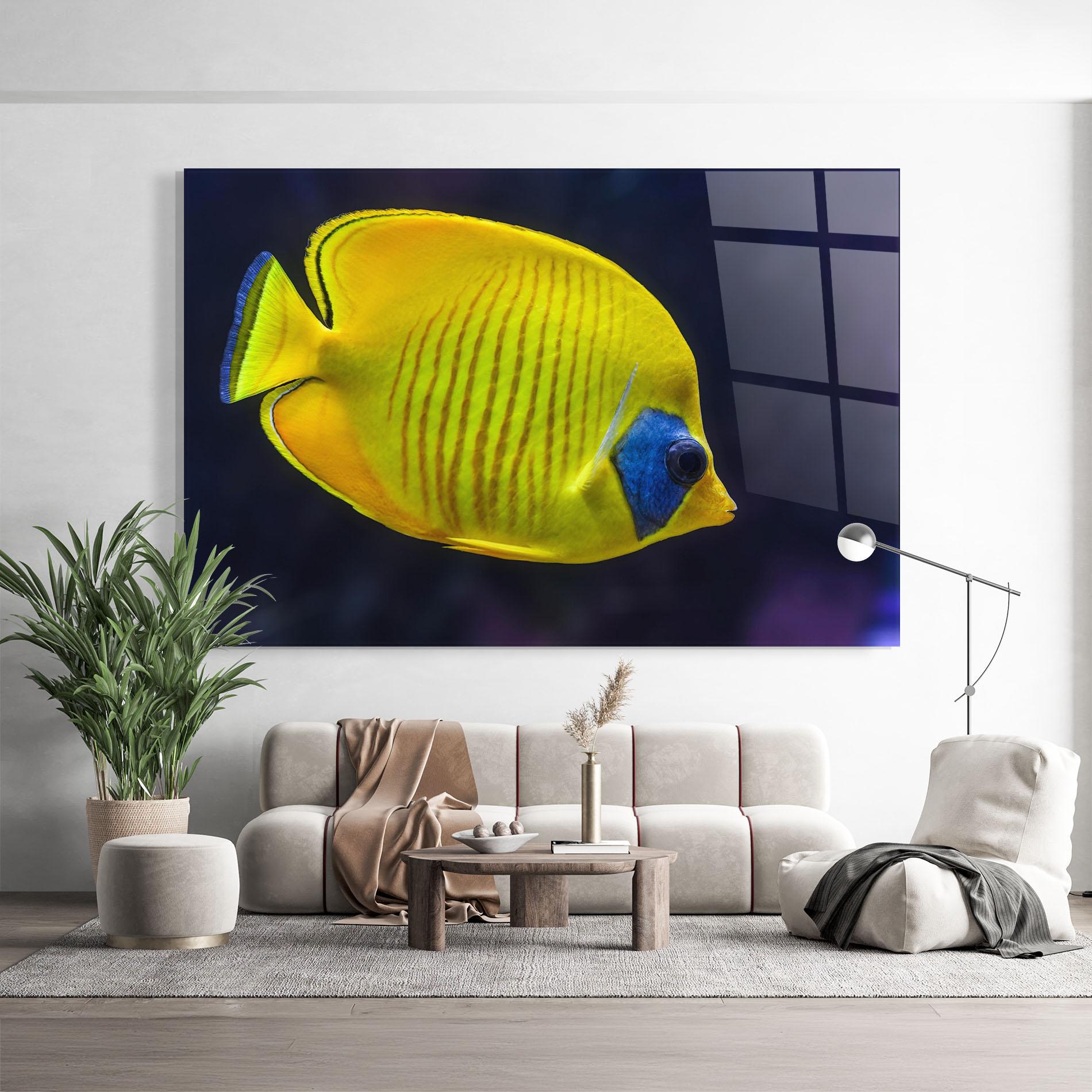 Tablou Sticla Yellow Blue Fish mockup 9