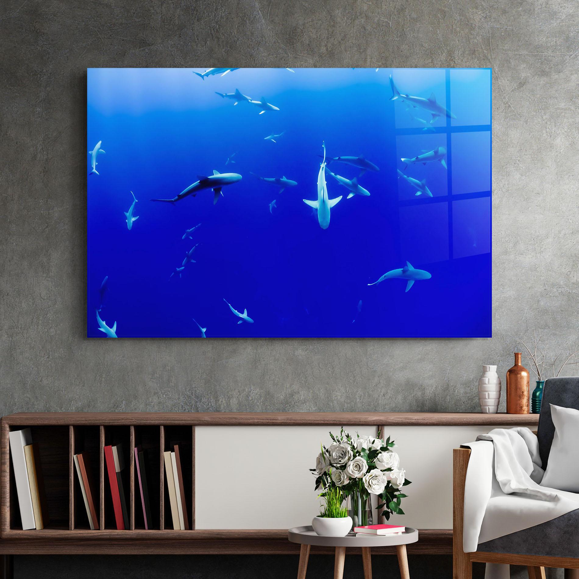 Tablou Sticla Baby Sharks mockup 2