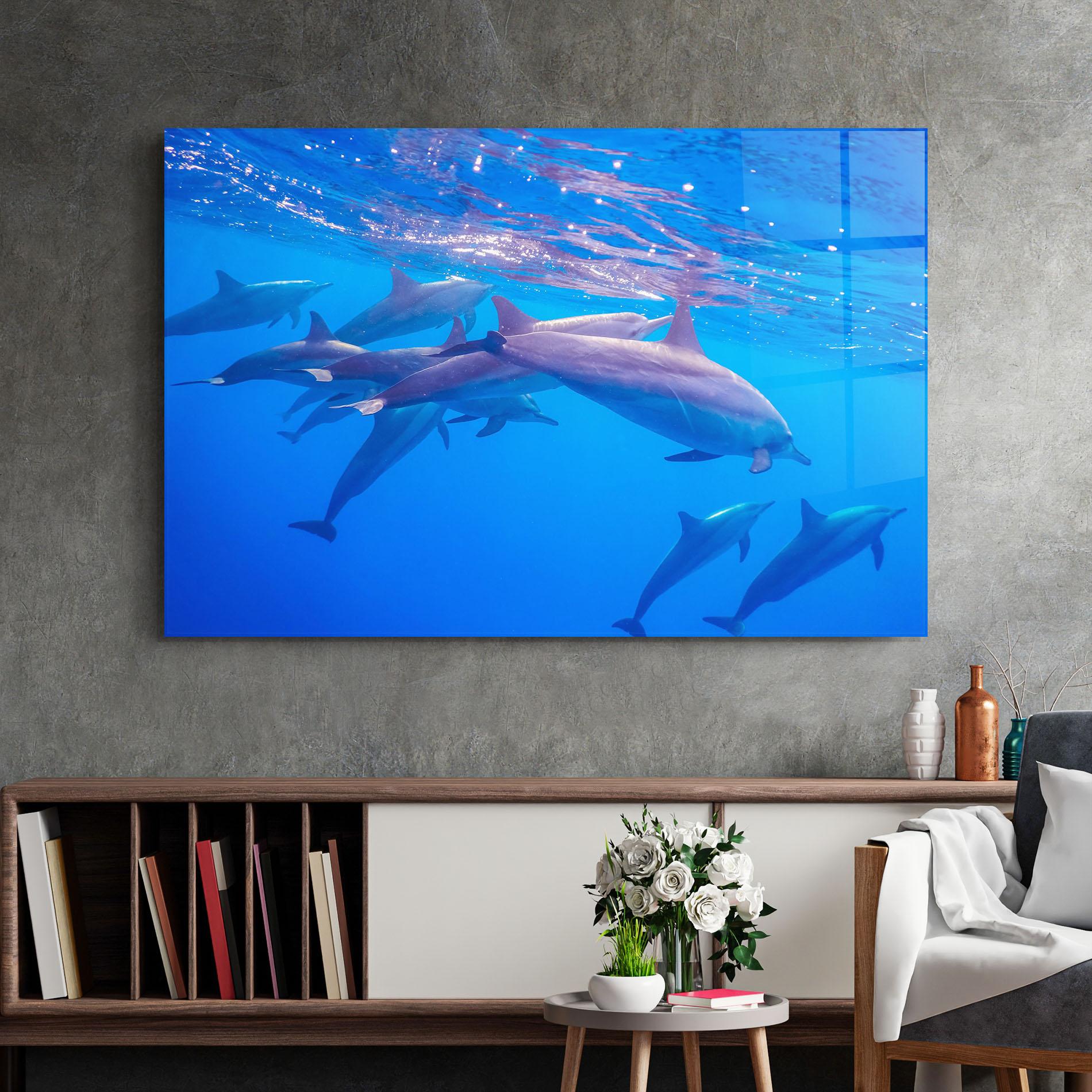 Tablou Sticla Dolphin Family mockup 2