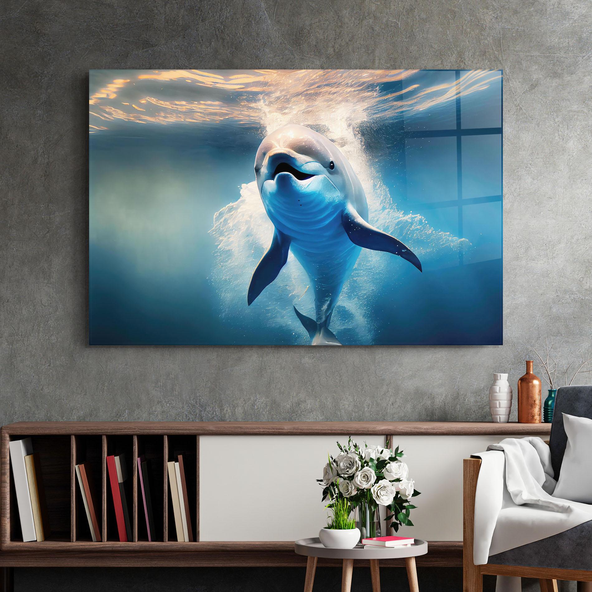 Tablou Sticla Happy Dolphin mockup 2