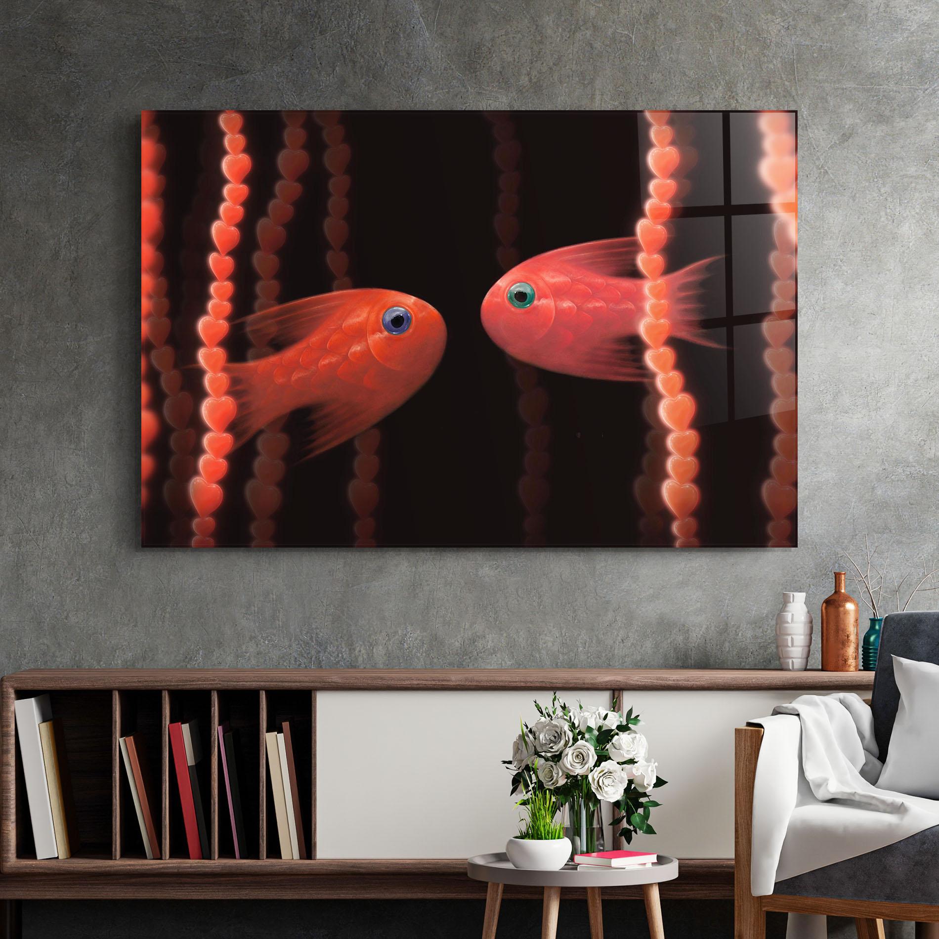 Tablou Sticla Orange Fish Heart mockup 2