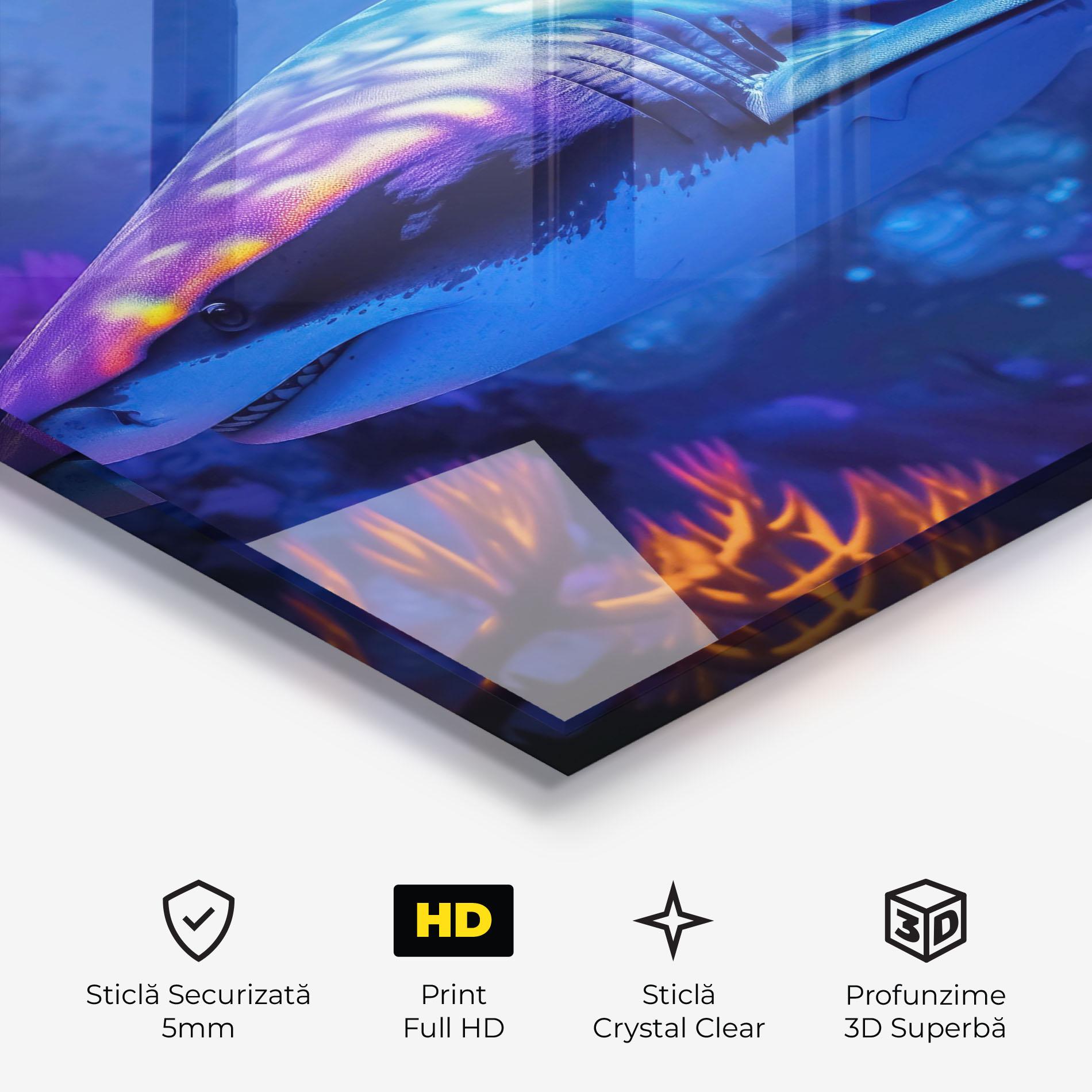 Tablou Sticla Blue Light Shark mockup 3