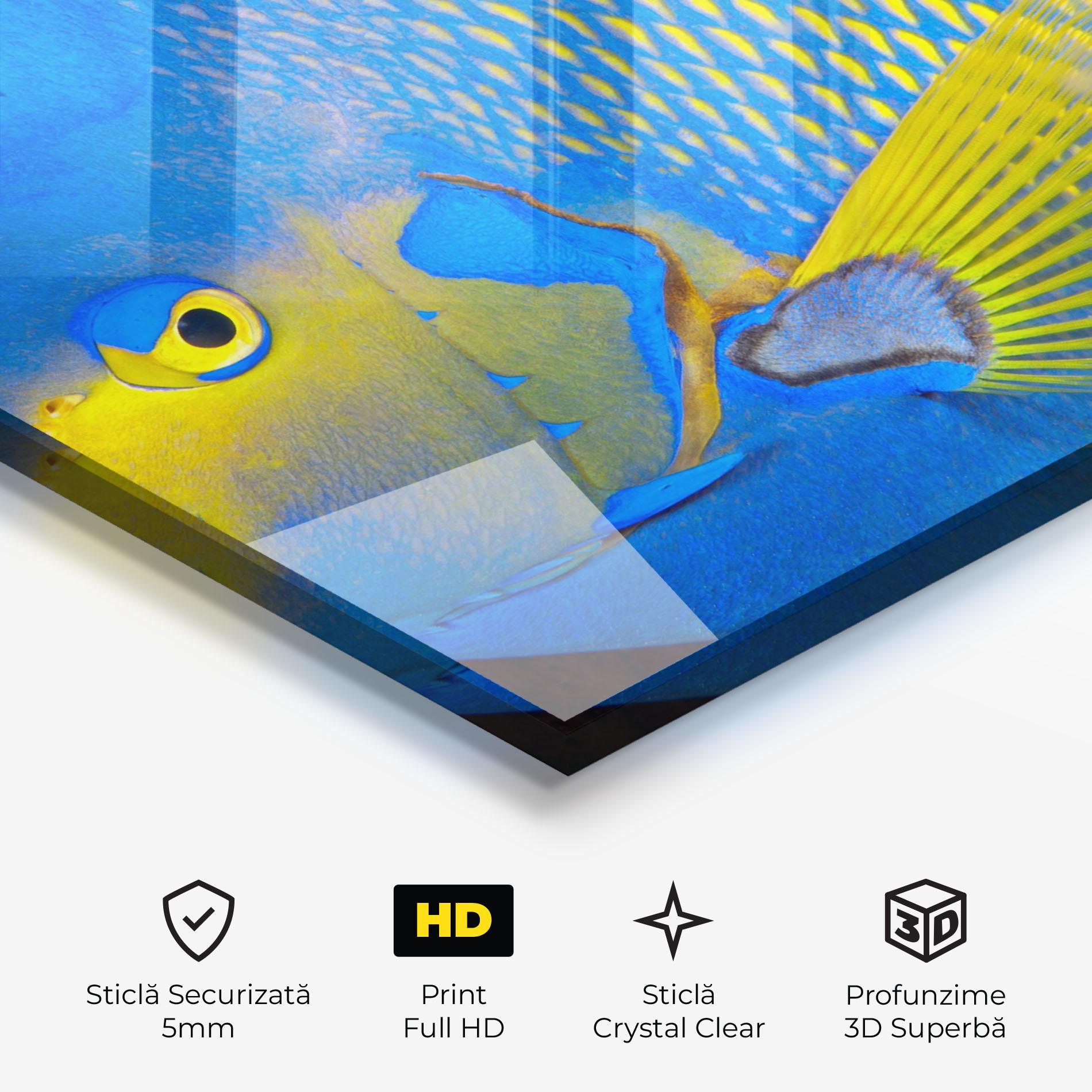 Tablou Sticla Blue Yellow Fish mockup 3