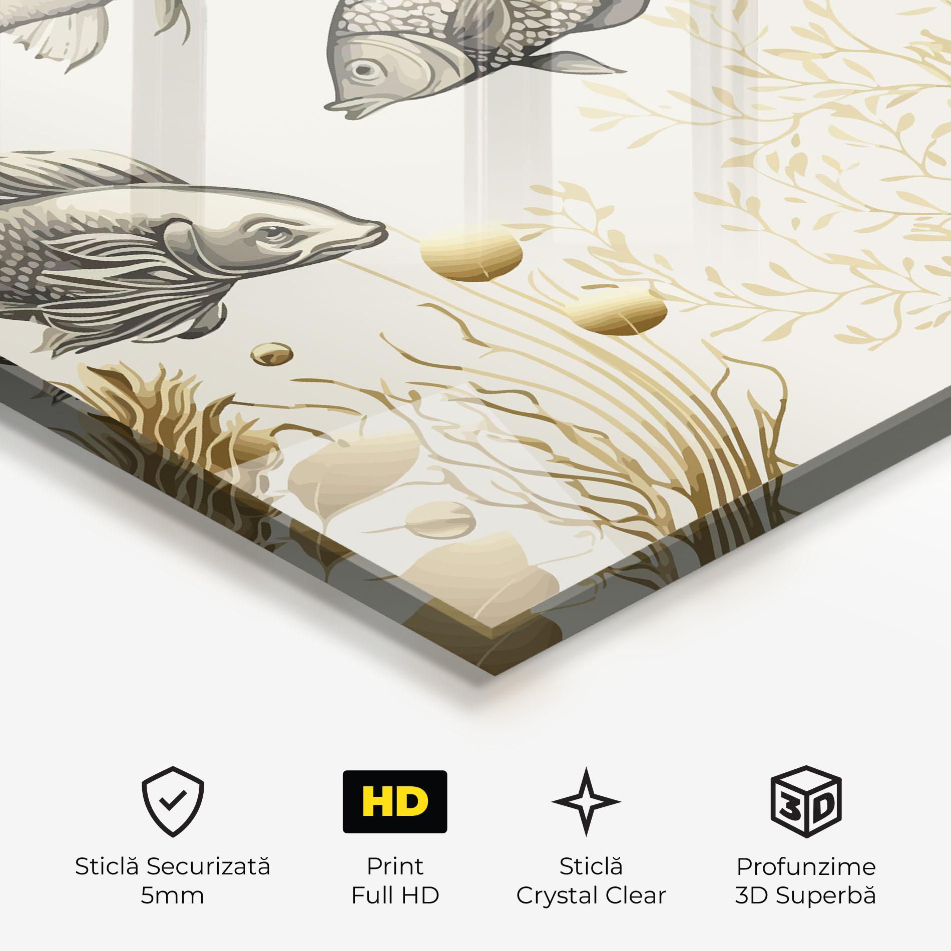 Tablou Sticla Grey Gold Fish mockup 3