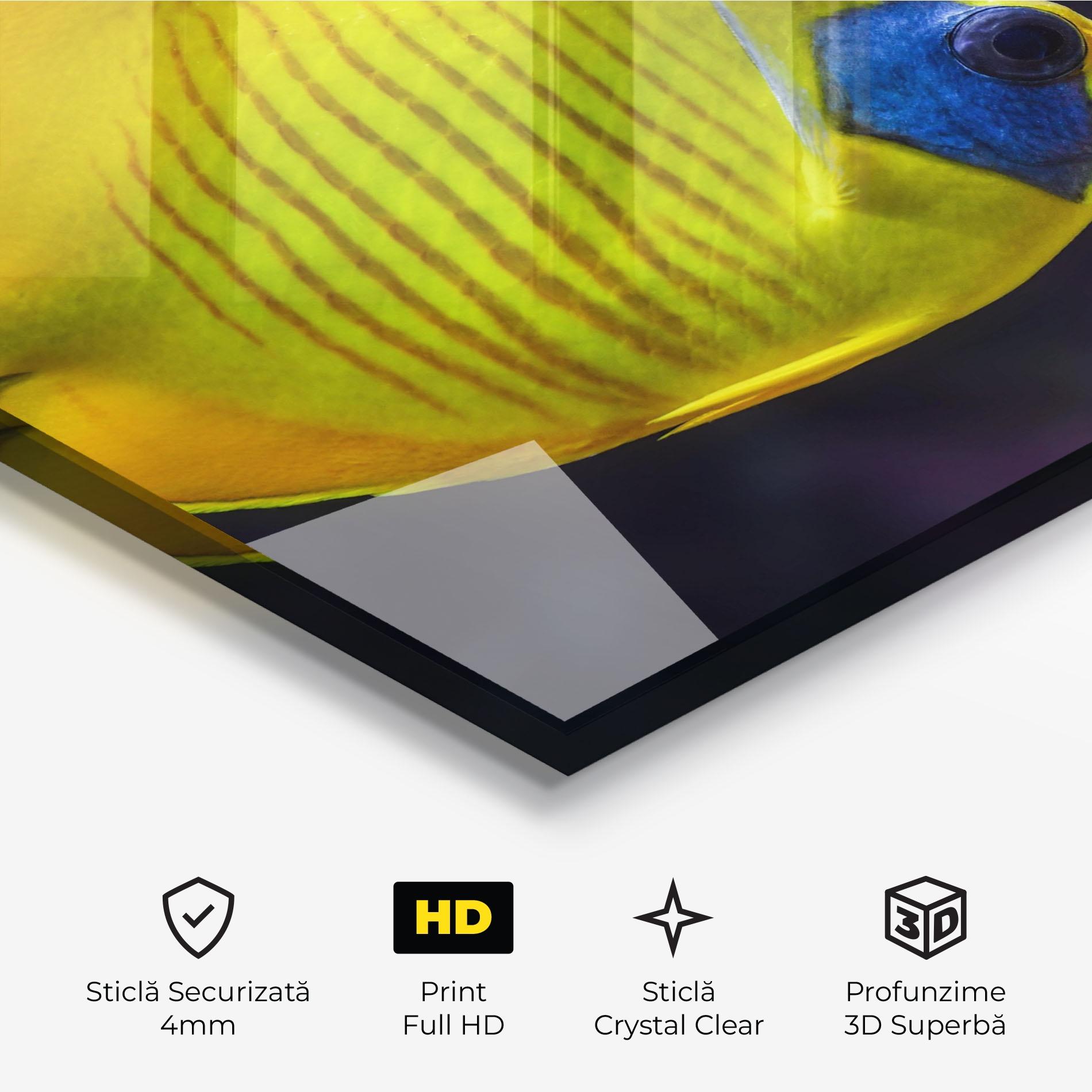 Tablou Sticla Yellow Blue Fish mockup 3