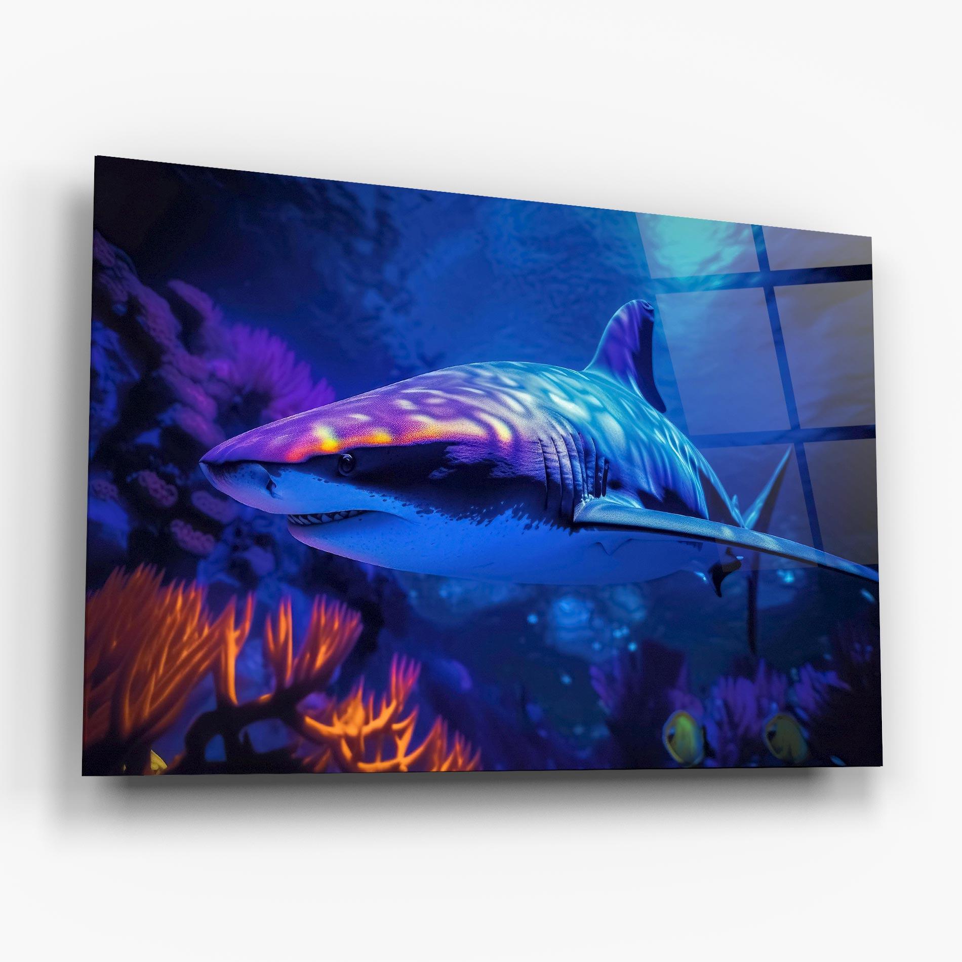 Tablou Sticla Blue Light Shark mockup 6