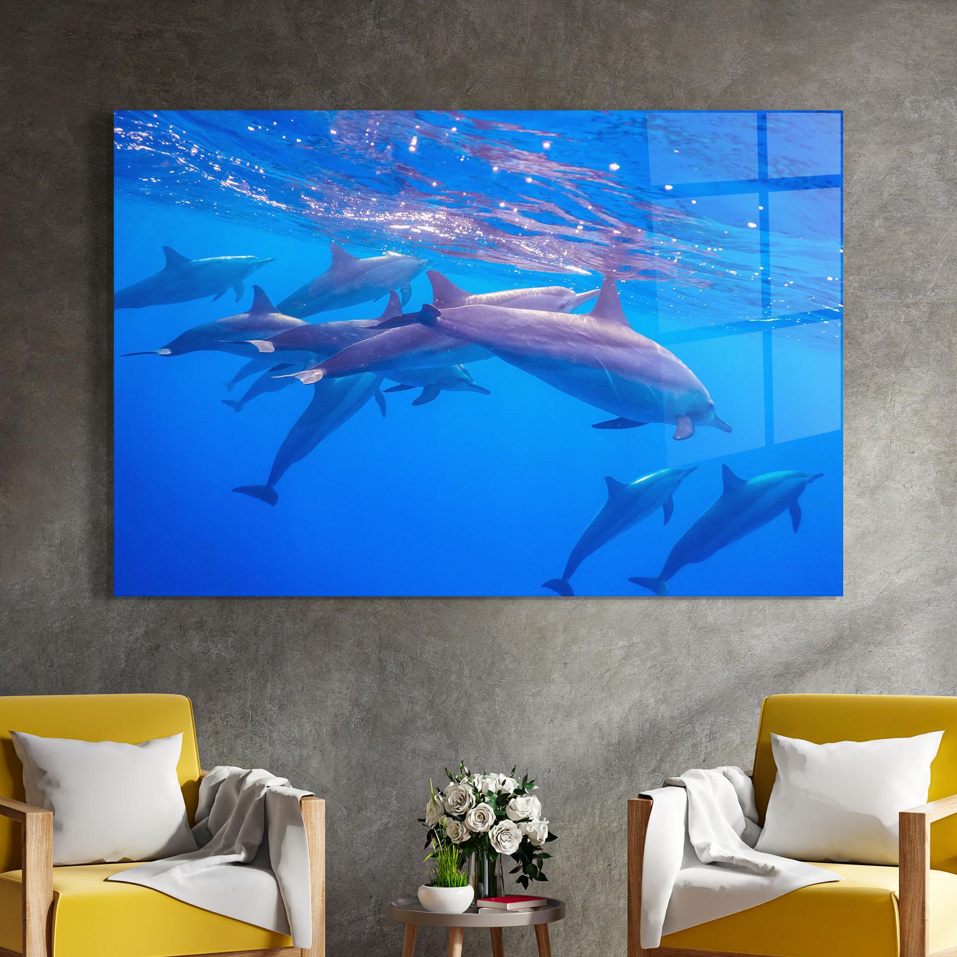 Tablou Sticla Dolphin Family mockup 4