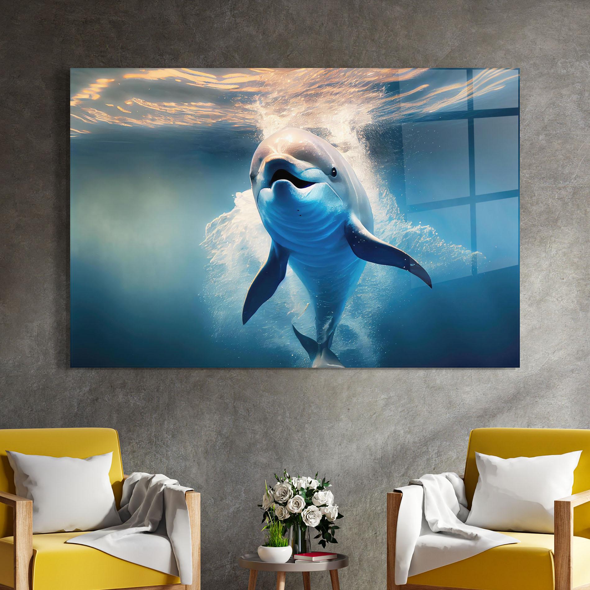 Tablou Sticla Happy Dolphin mockup 4